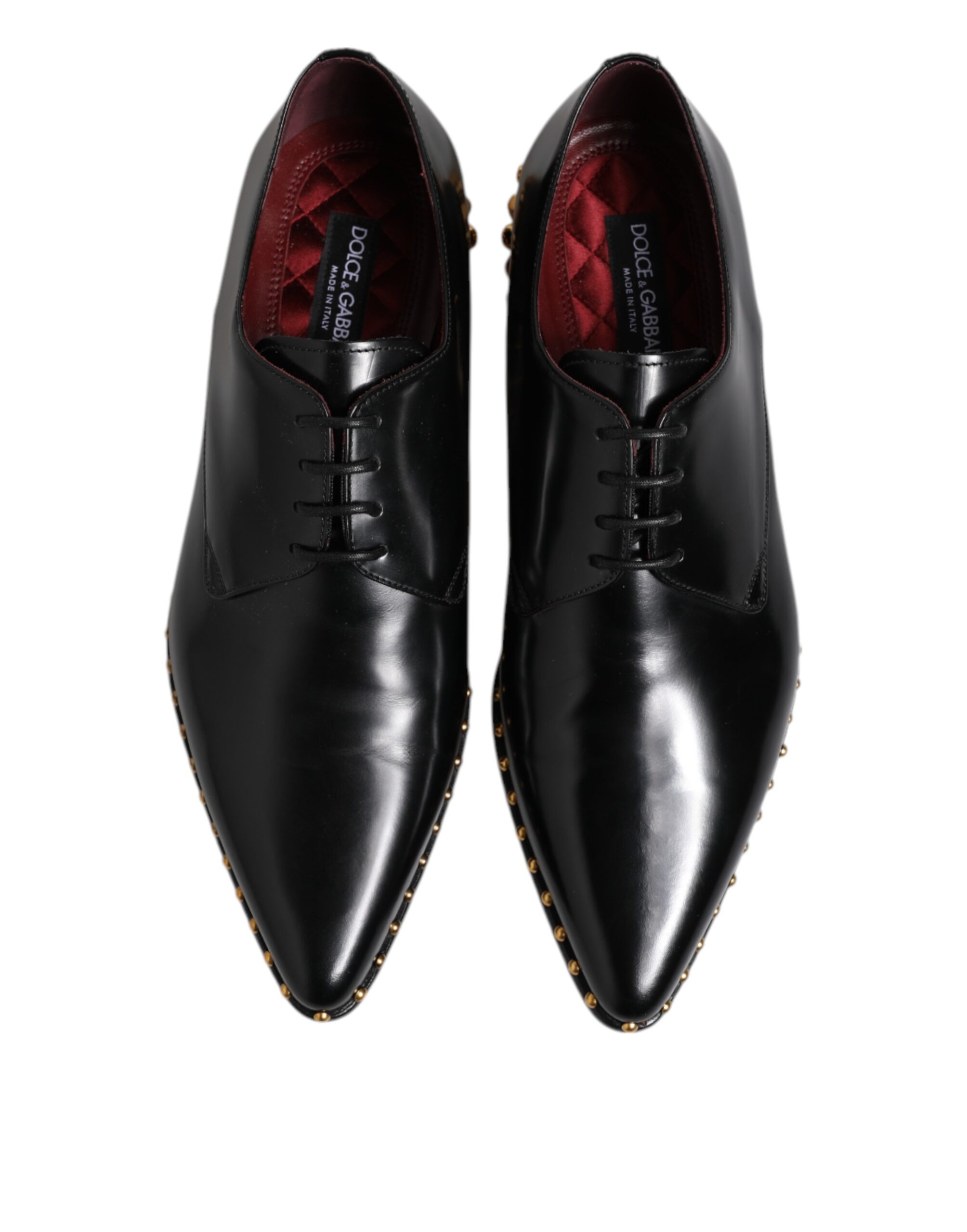 Dolce & Gabbana Black Leather Studded Derby Men Dress Shoes - Image 2