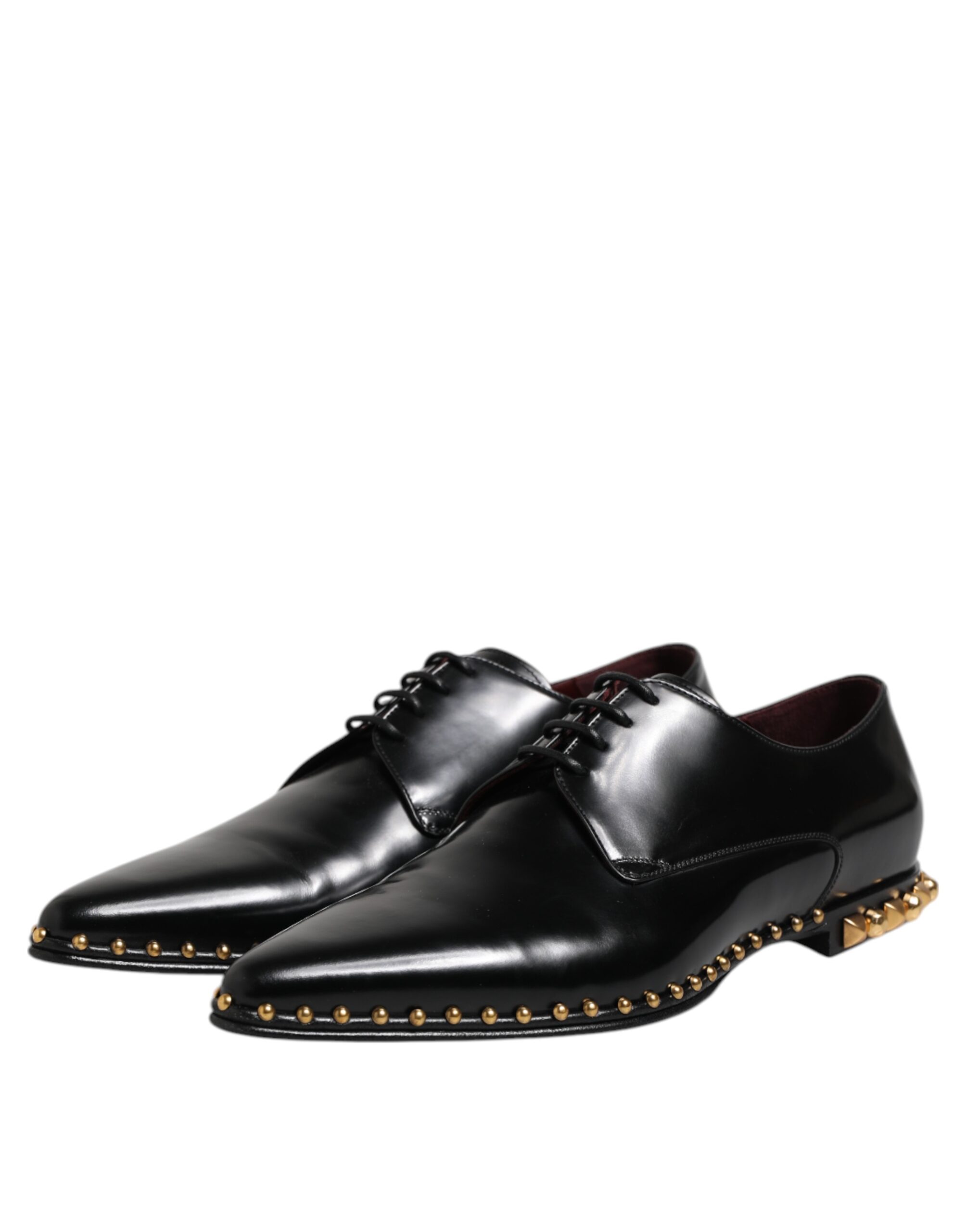 Dolce & Gabbana Black Leather Studded Derby Men Dress Shoes - Image 3