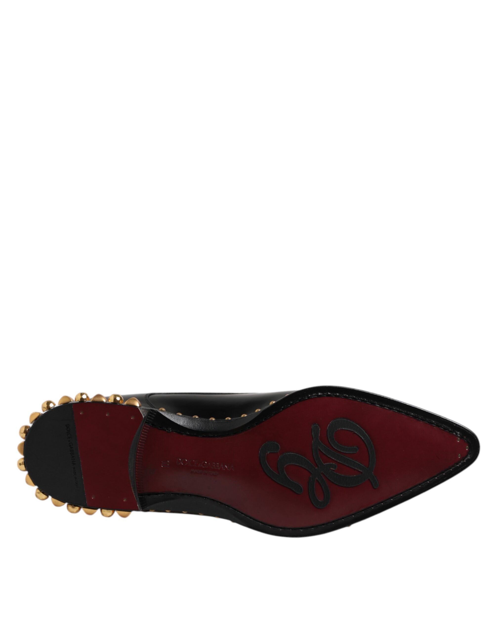 Dolce & Gabbana Black Leather Studded Derby Men Dress Shoes - Image 8