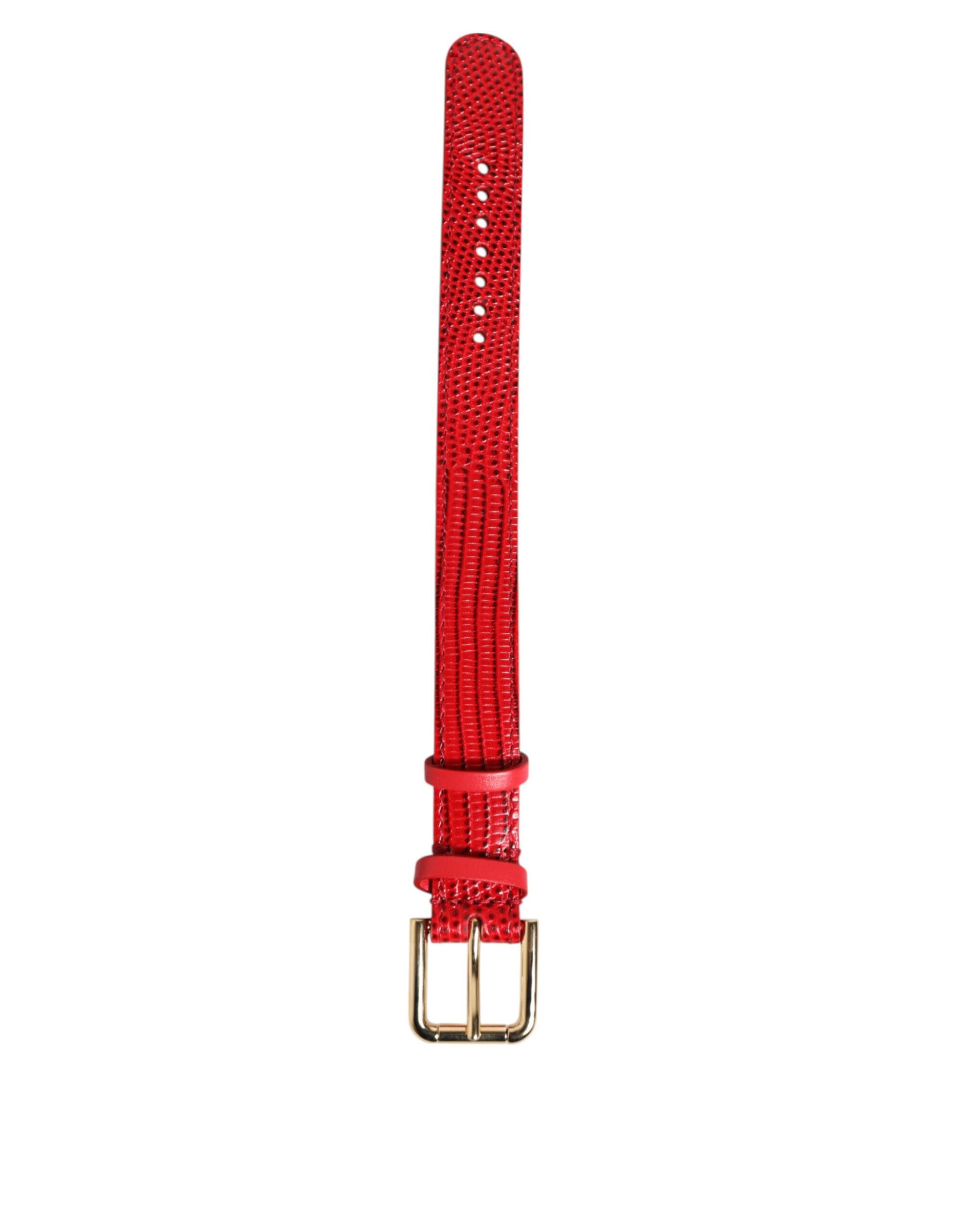 Dolce & Gabbana Red Exotic Leather Gold Tone Metal Buckle Women Armband - Image 2