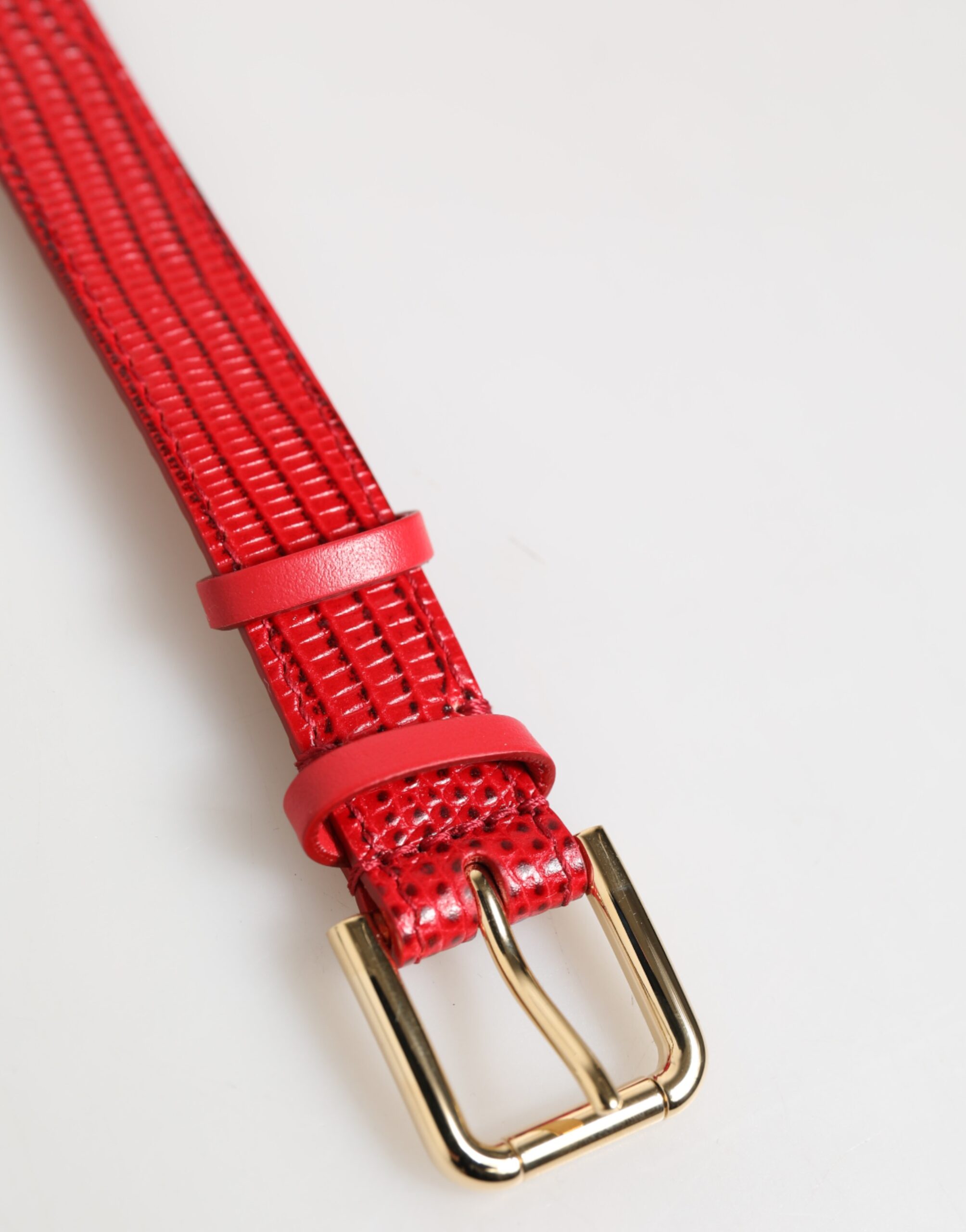 Dolce & Gabbana Red Exotic Leather Gold Tone Metal Buckle Women Armband - Image 4