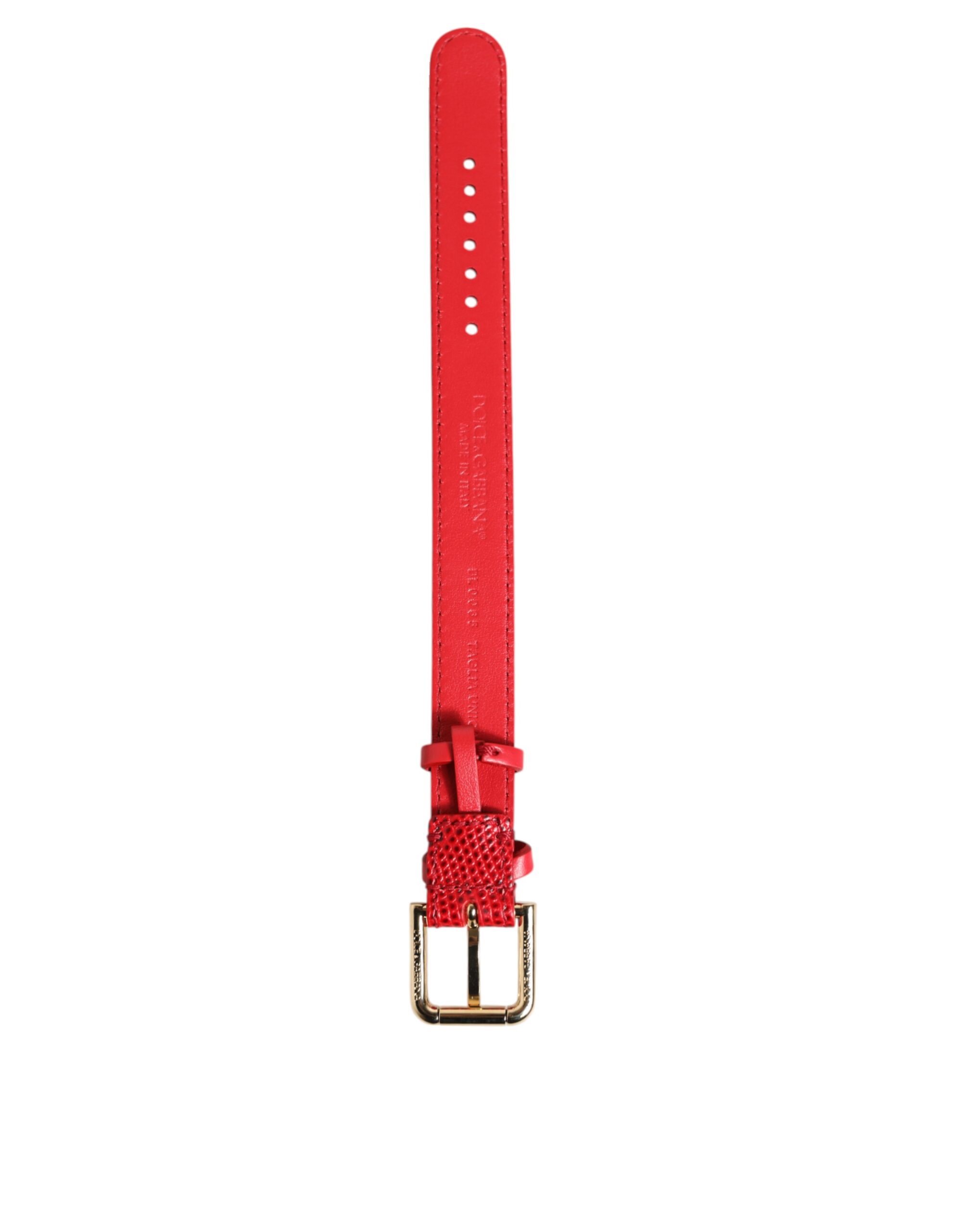 Dolce & Gabbana Red Exotic Leather Gold Tone Metal Buckle Women Armband - Image 5