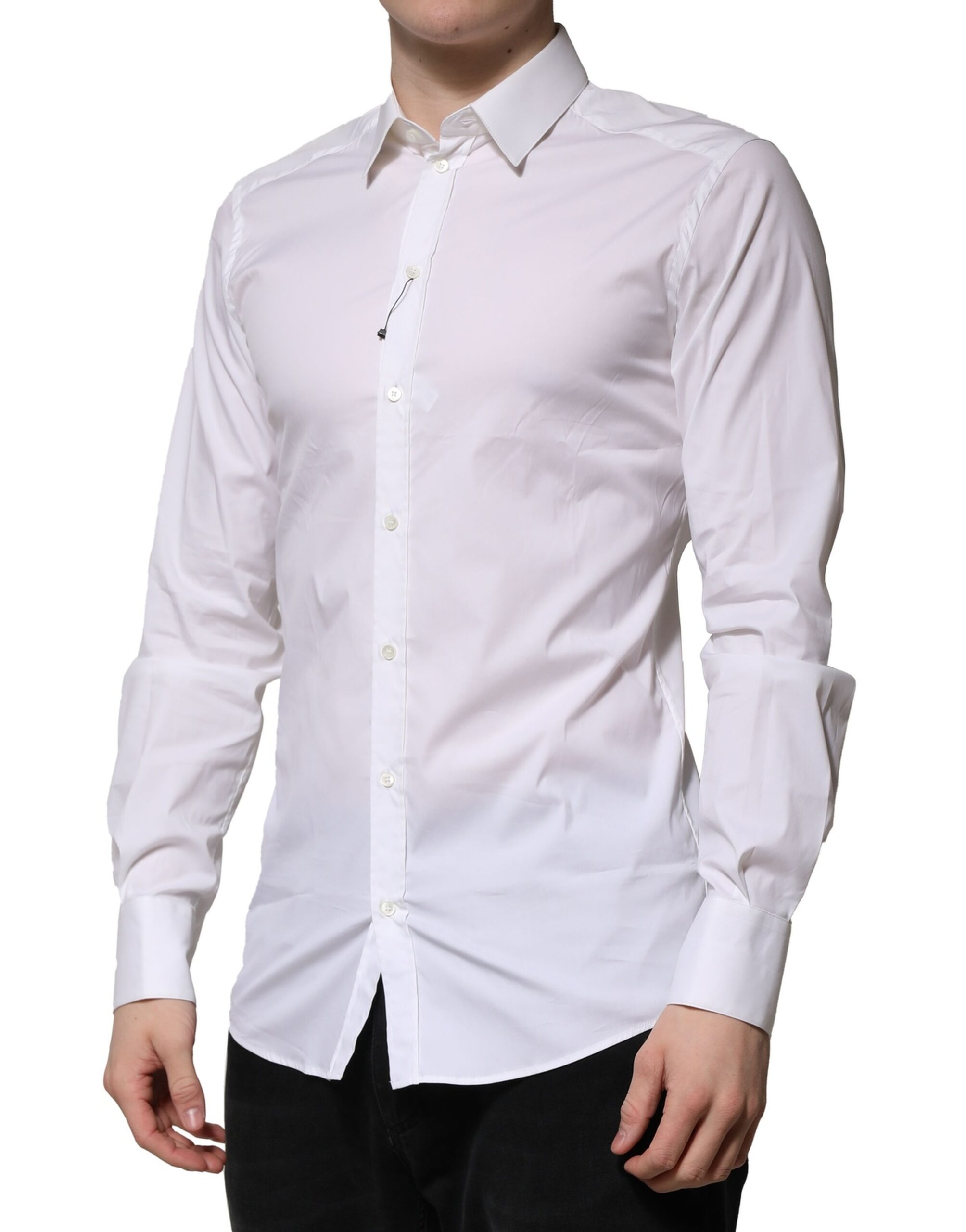 Dolce & Gabbana White Cotton GOLD Long Sleeves Formal Shirt - Image 3