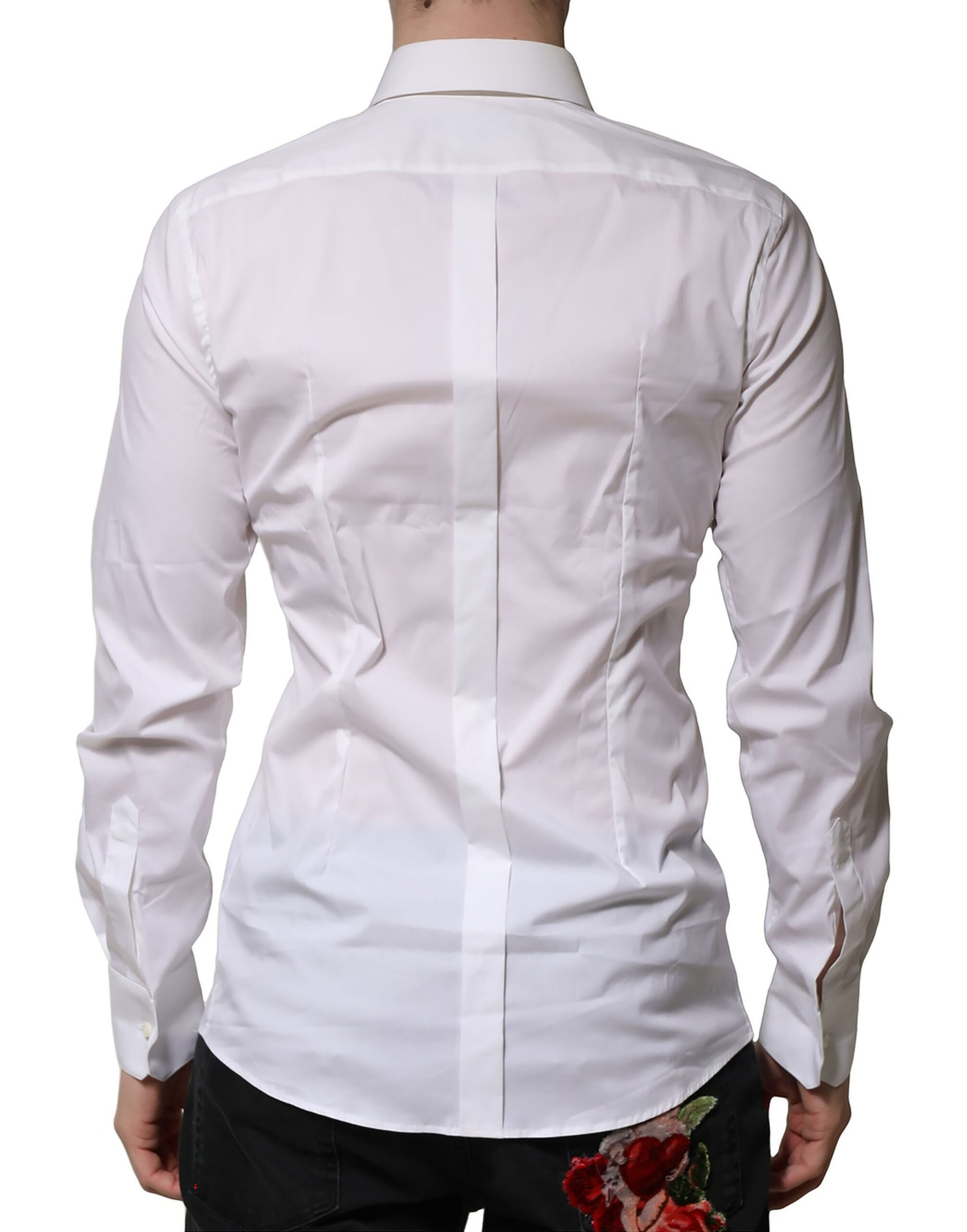 Dolce & Gabbana White Cotton GOLD Long Sleeves Formal Shirt - Image 4
