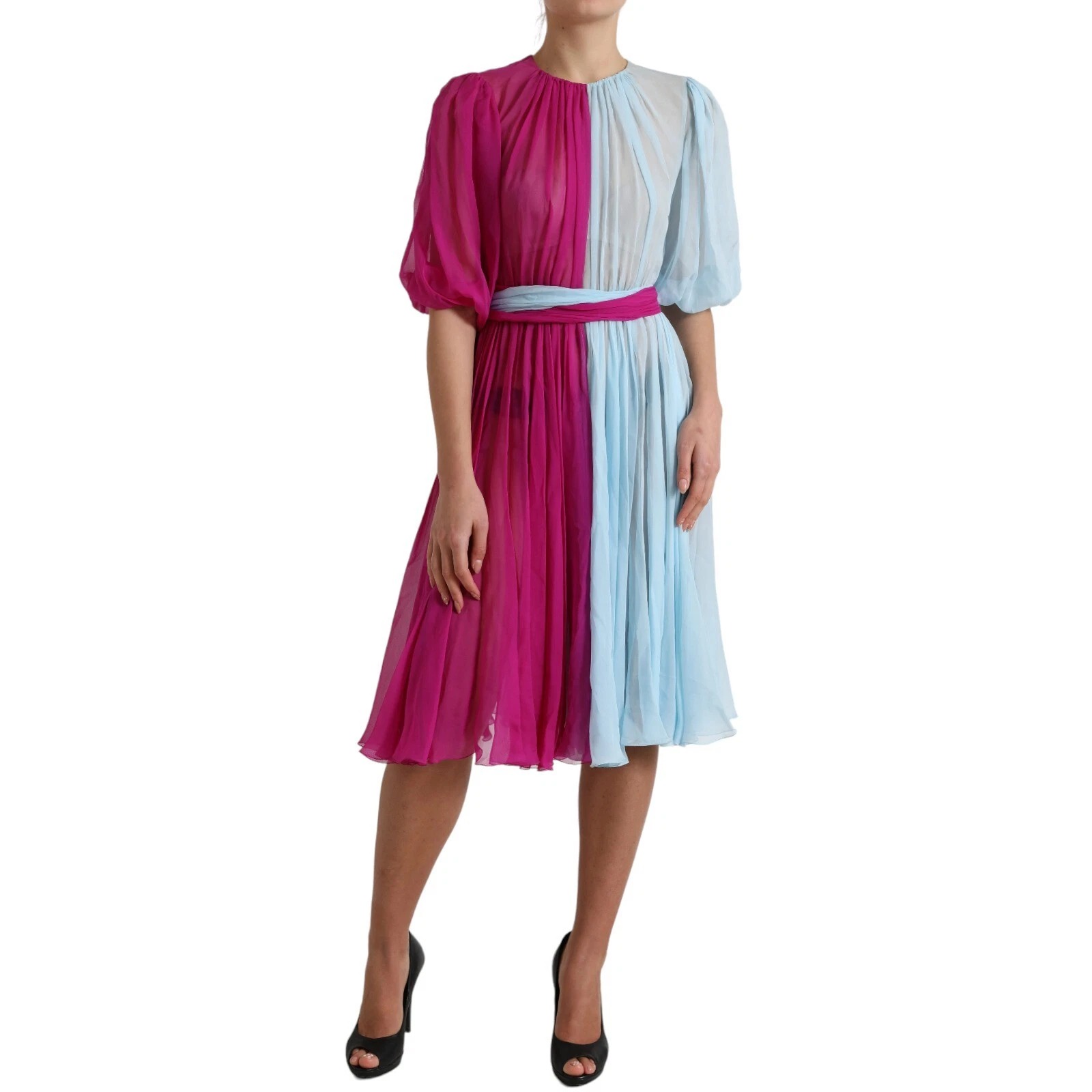 Dolce & Gabbana Light Blue Silk Two Tone Midi Dress - Image 3