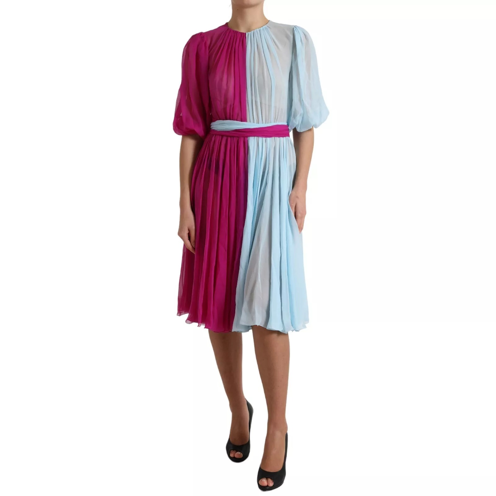 Dolce & Gabbana Light Blue Silk Two Tone Midi Dress - Image 4