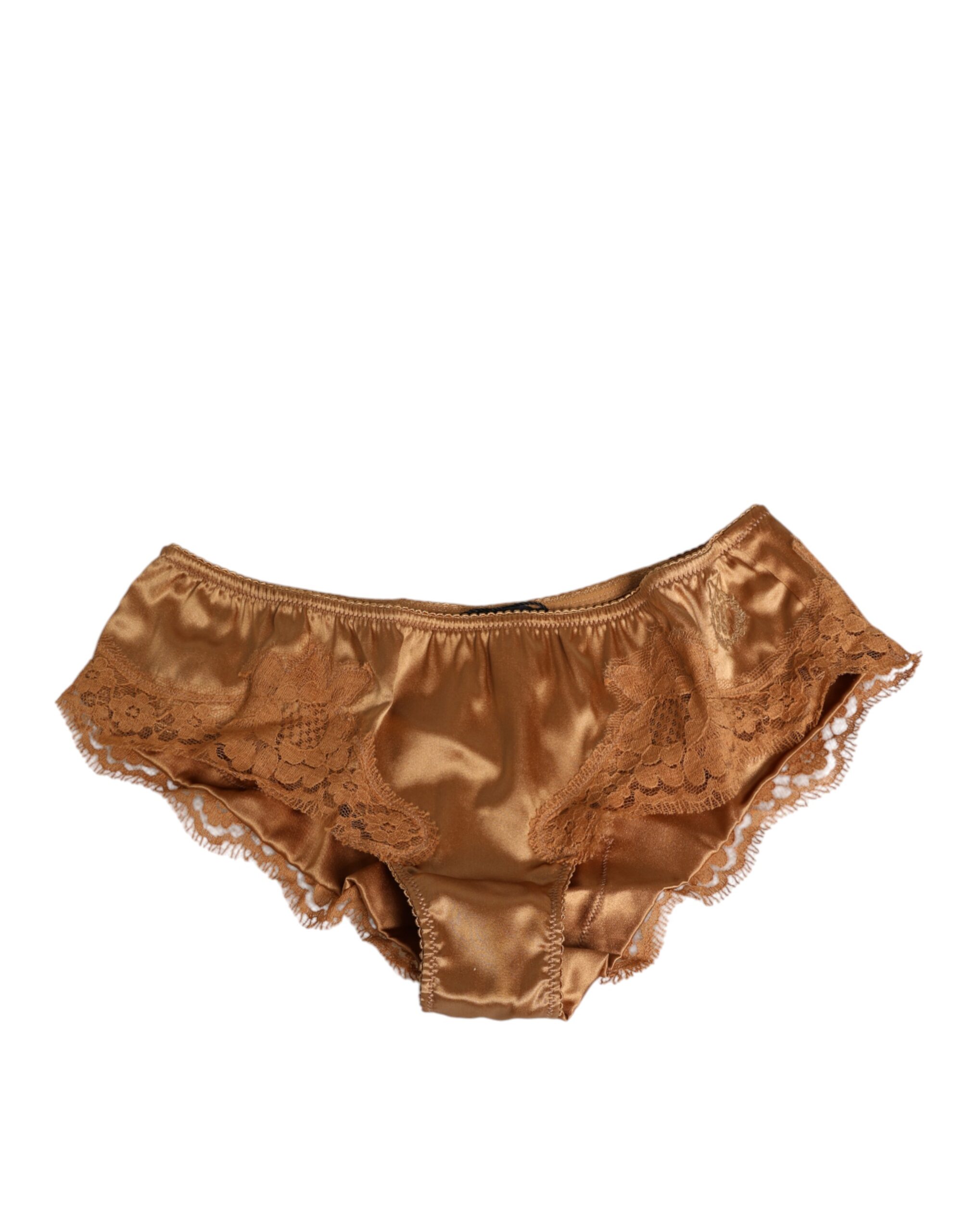 Dolce & Gabbana Brown Lace Silk Satin Slip Panties Underwear - Image 2