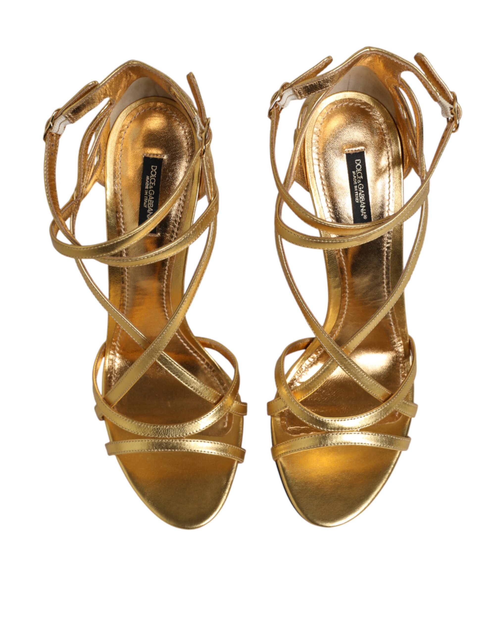 Dolce & Gabbana Gold Leather Keira Heels Sandals Shoes - Image 2