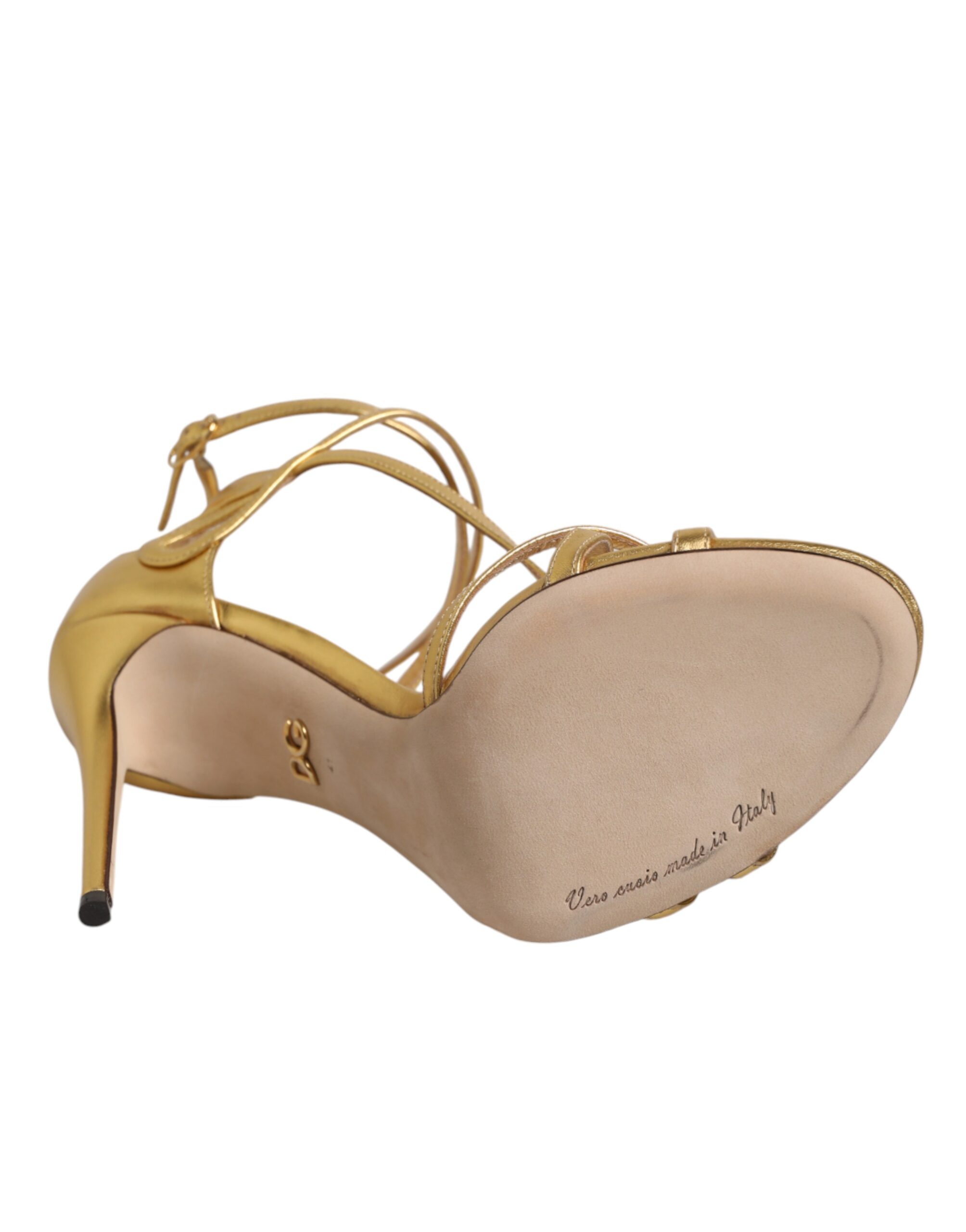 Dolce & Gabbana Gold Leather Keira Heels Sandals Shoes - Image 8