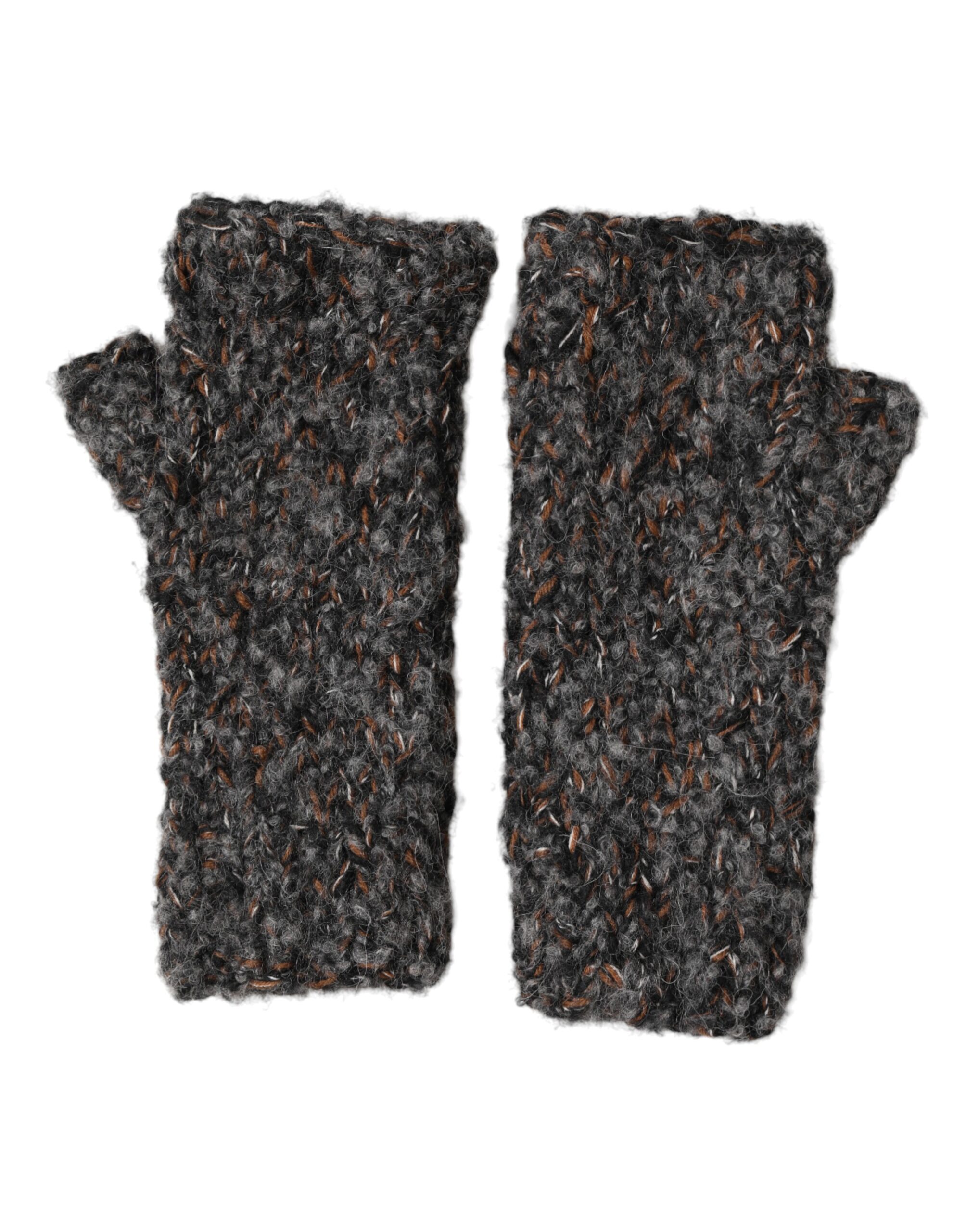 Dolce & Gabbana Gray Virgin Wool Knitted Fingerless Men Gloves - Image 2