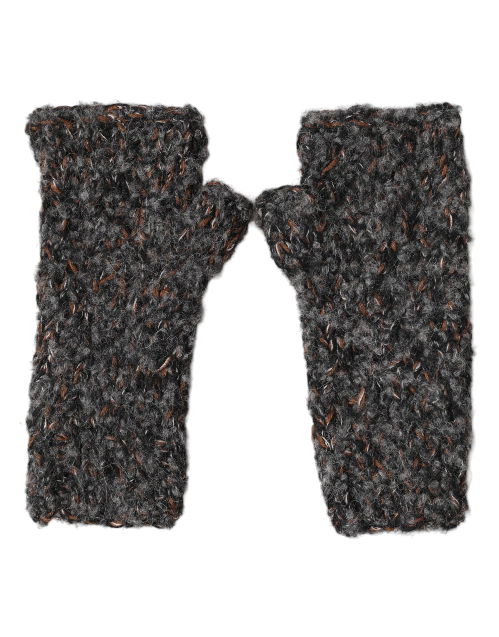 Dolce & Gabbana Gray Virgin Wool Knitted Fingerless Men Gloves - Image 5