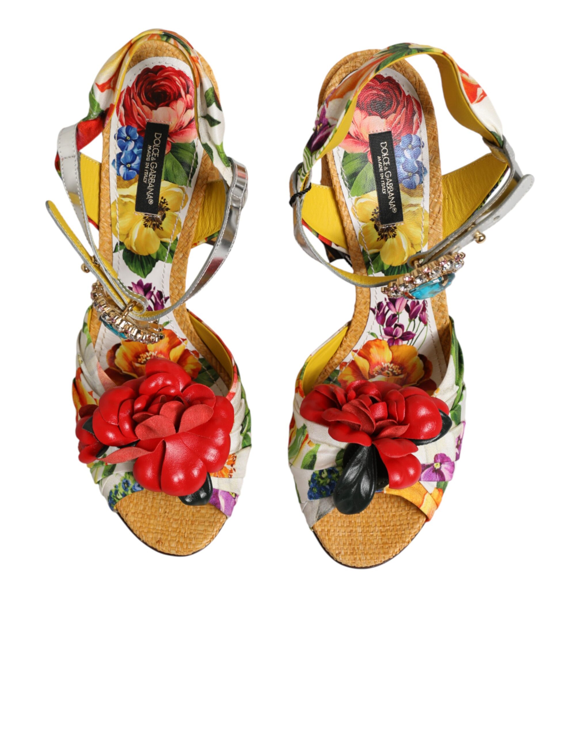 Dolce & Gabbana Multicolor Floral Crystal Embellished Sandals Shoes - Image 2