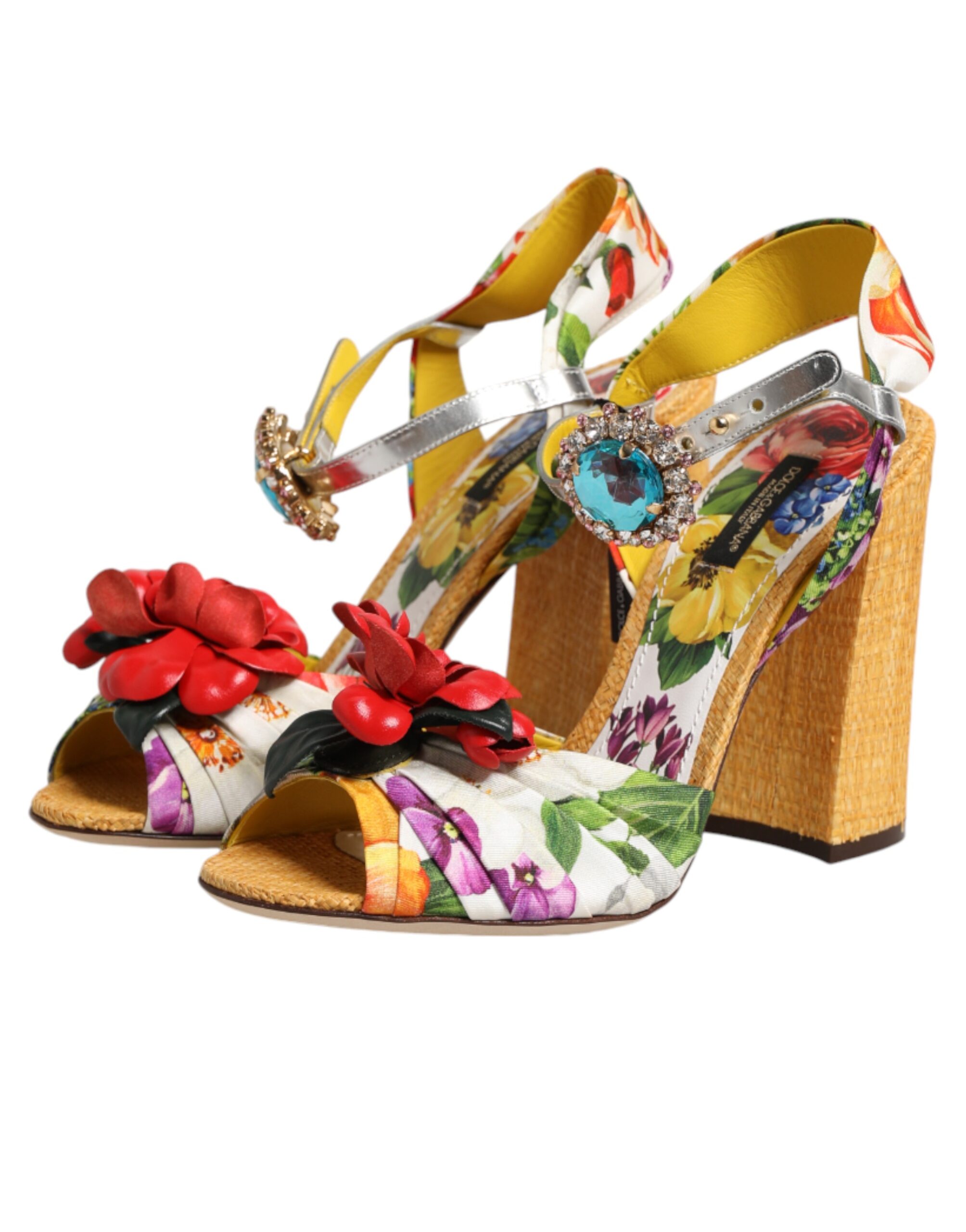 Dolce & Gabbana Multicolor Floral Crystal Embellished Sandals Shoes - Image 3