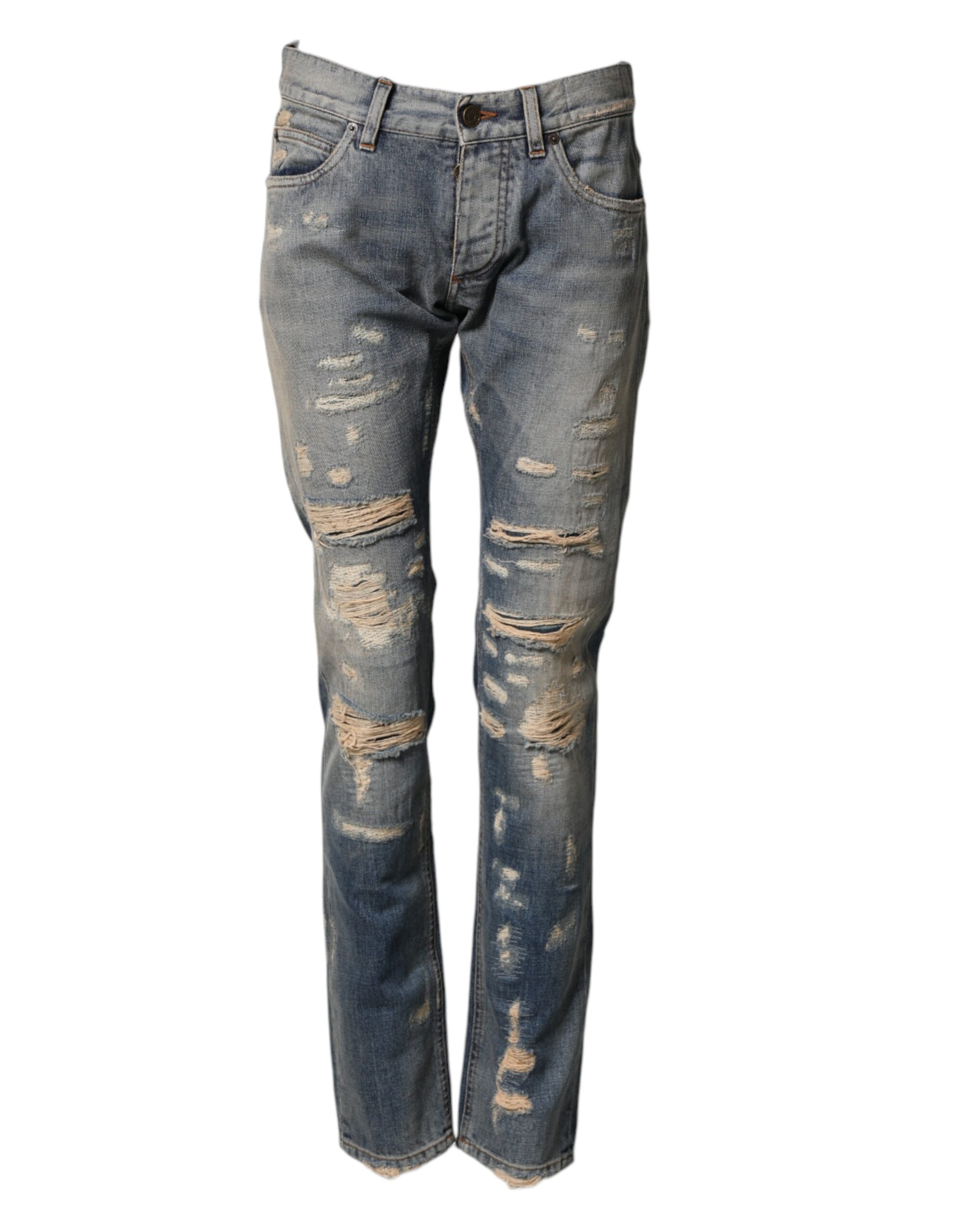 Dolce & Gabbana Blue Tattered Men Skinny Denim Trouser Jeans - Image 2