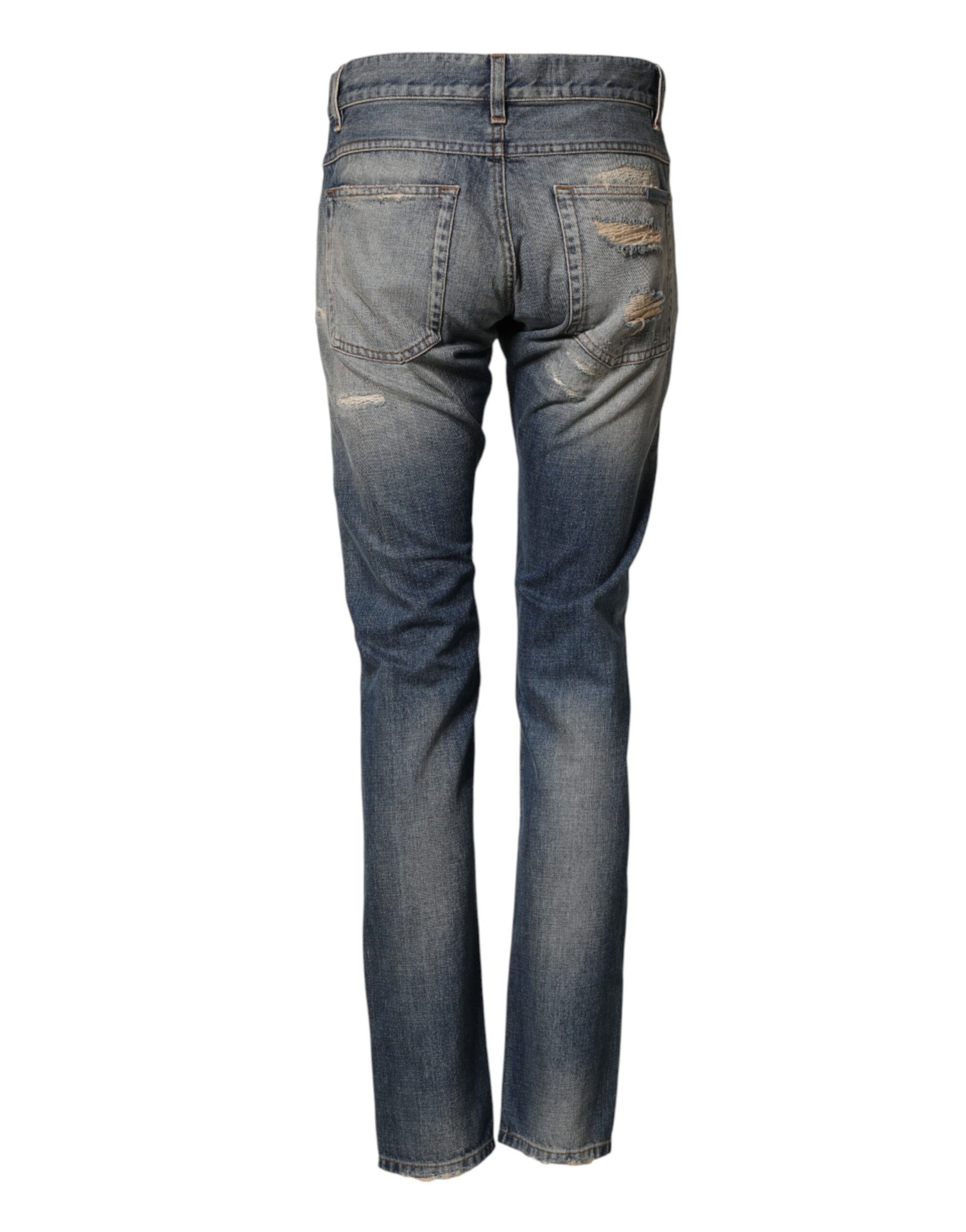 Dolce & Gabbana Blue Tattered Men Skinny Denim Trouser Jeans - Image 3