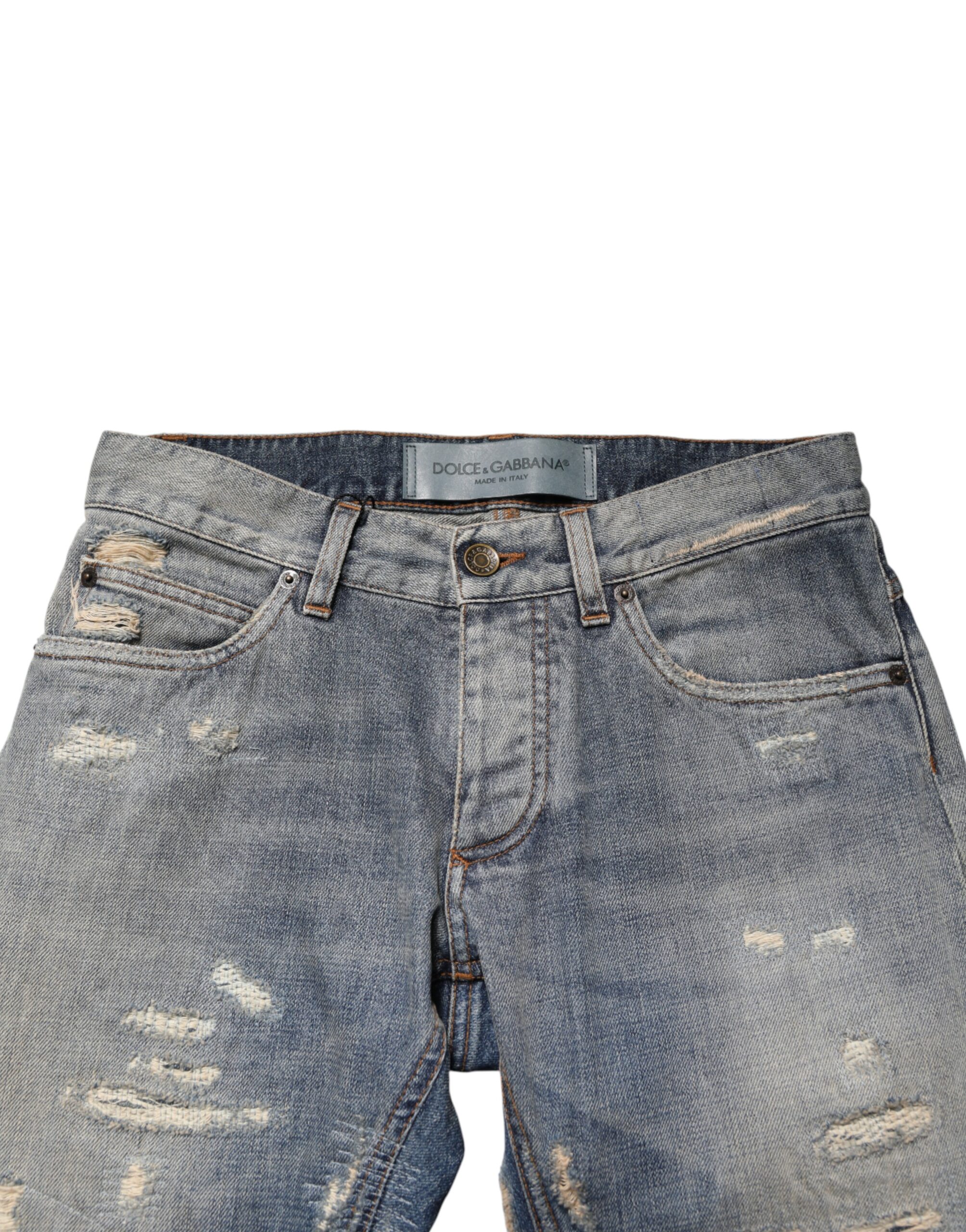 Dolce & Gabbana Blue Tattered Men Skinny Denim Trouser Jeans - Image 4