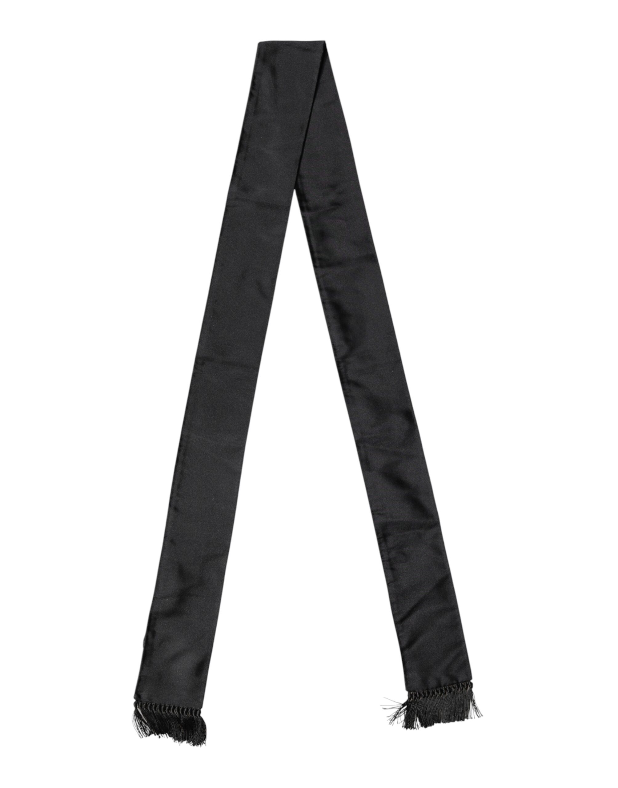 Dolce & Gabbana Black Silk Fringes Neck Wrap Foulard Scarf - Image 2