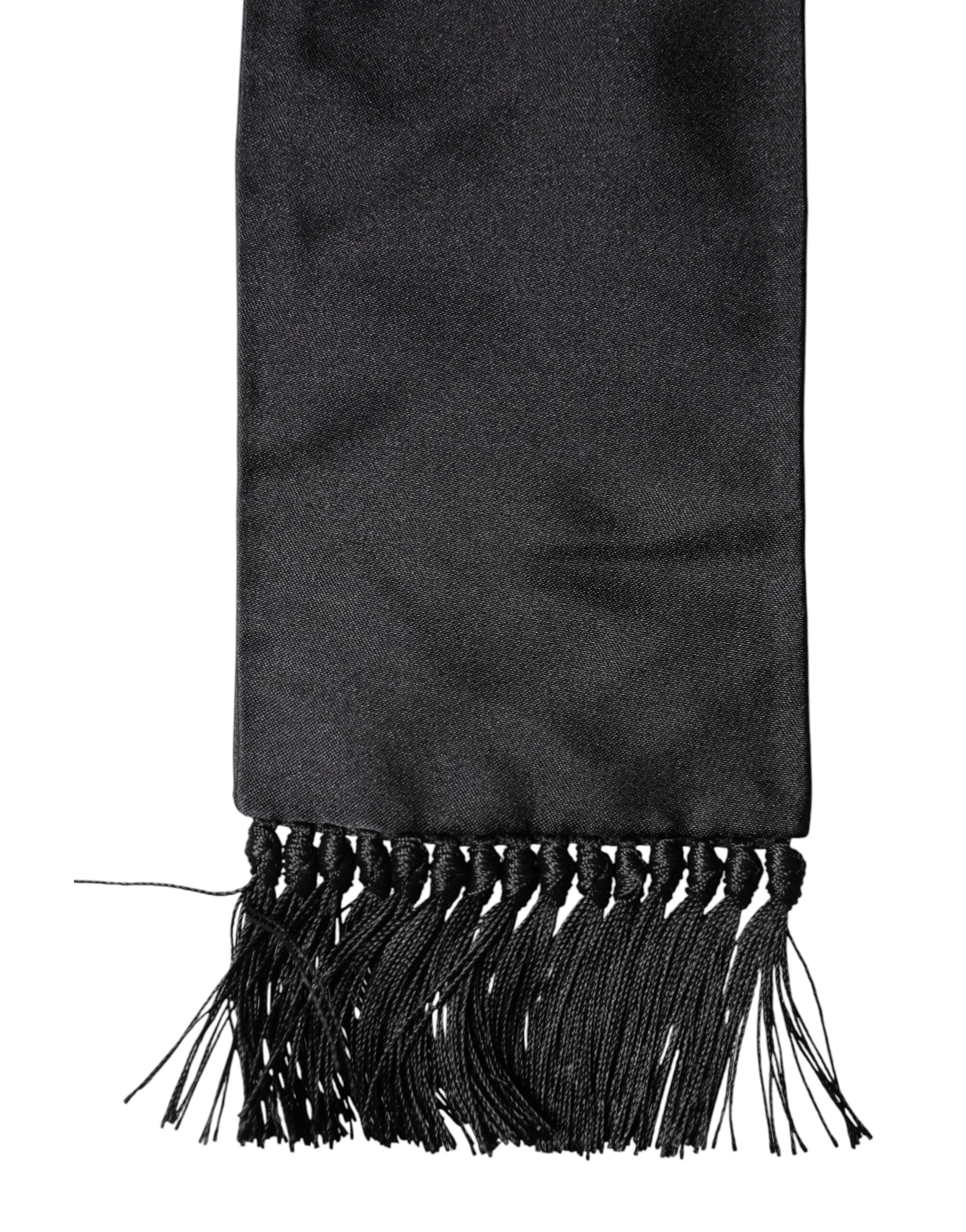 Dolce & Gabbana Black Silk Fringes Neck Wrap Foulard Scarf - Image 4