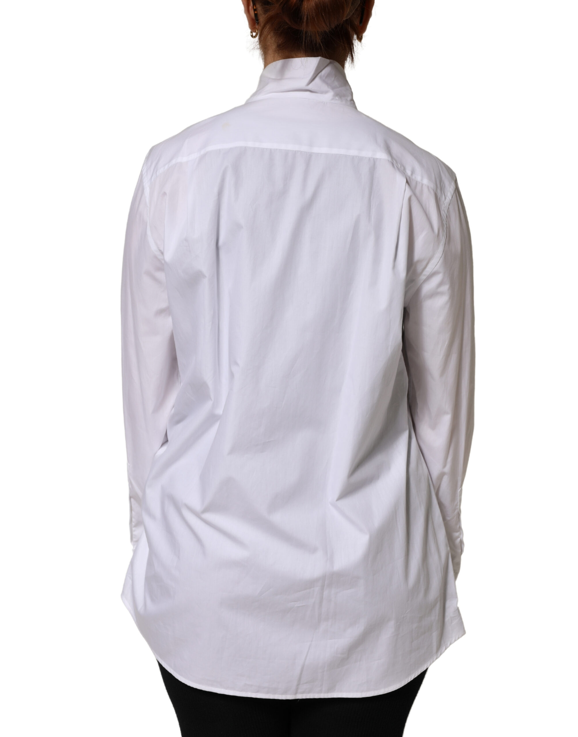 Dolce & Gabbana White Cotton Bow Tie Long Sleeves Blouse Top - Image 4