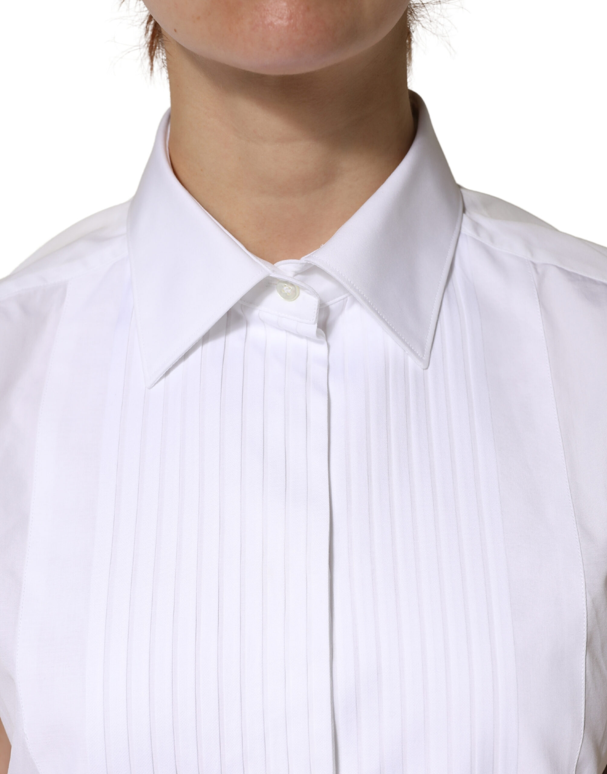 Dolce & Gabbana White Cotton Pleated Sleeveless Button Down Top - Image 5
