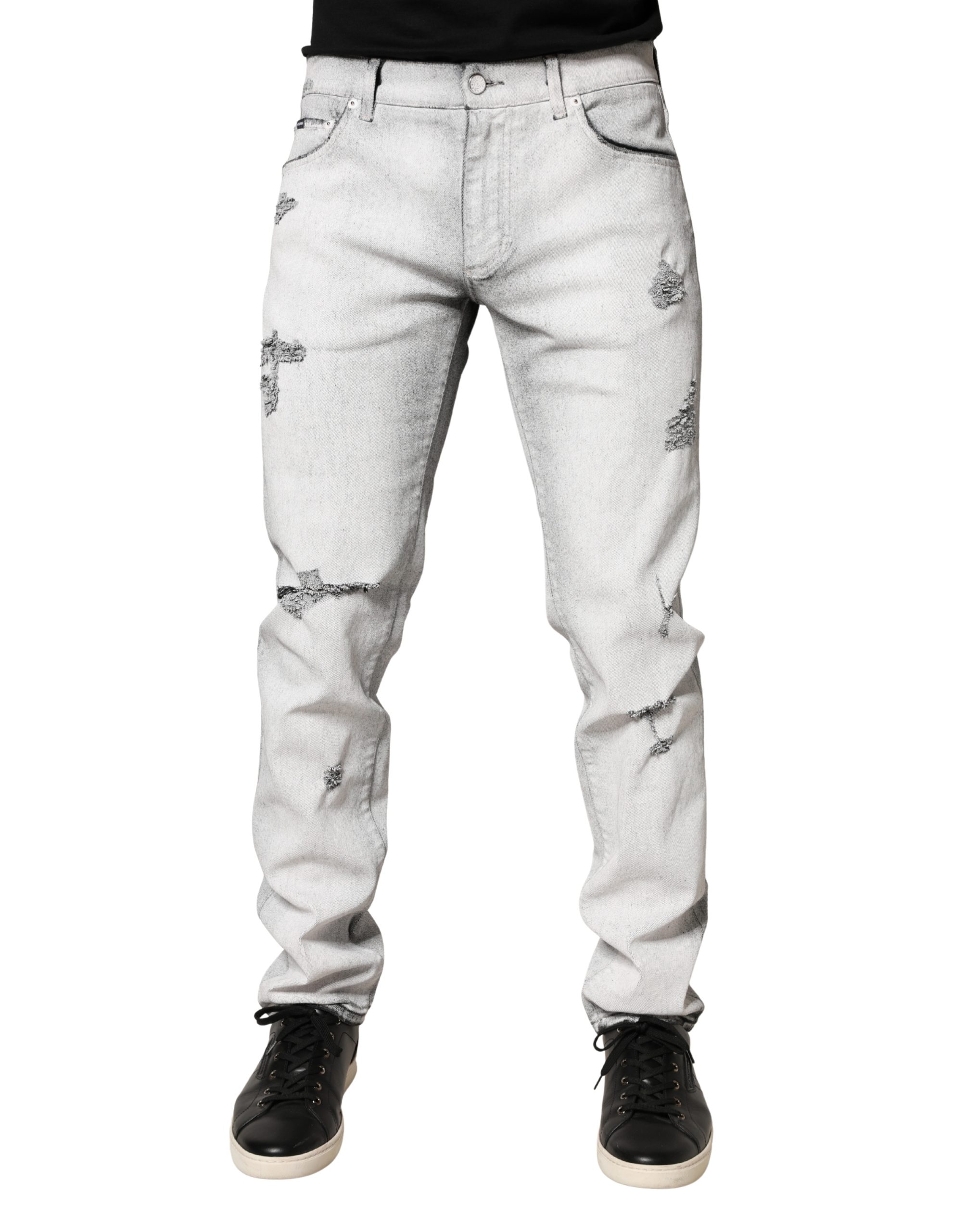 Dolce & Gabbana Light Gray Distressed Skinny Men Denim Jeans - Image 2