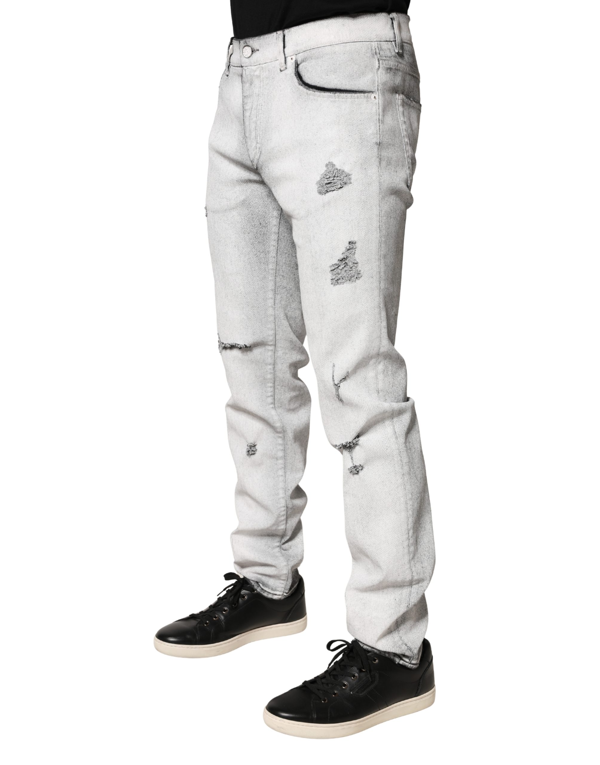 Dolce & Gabbana Light Gray Distressed Skinny Men Denim Jeans - Image 3