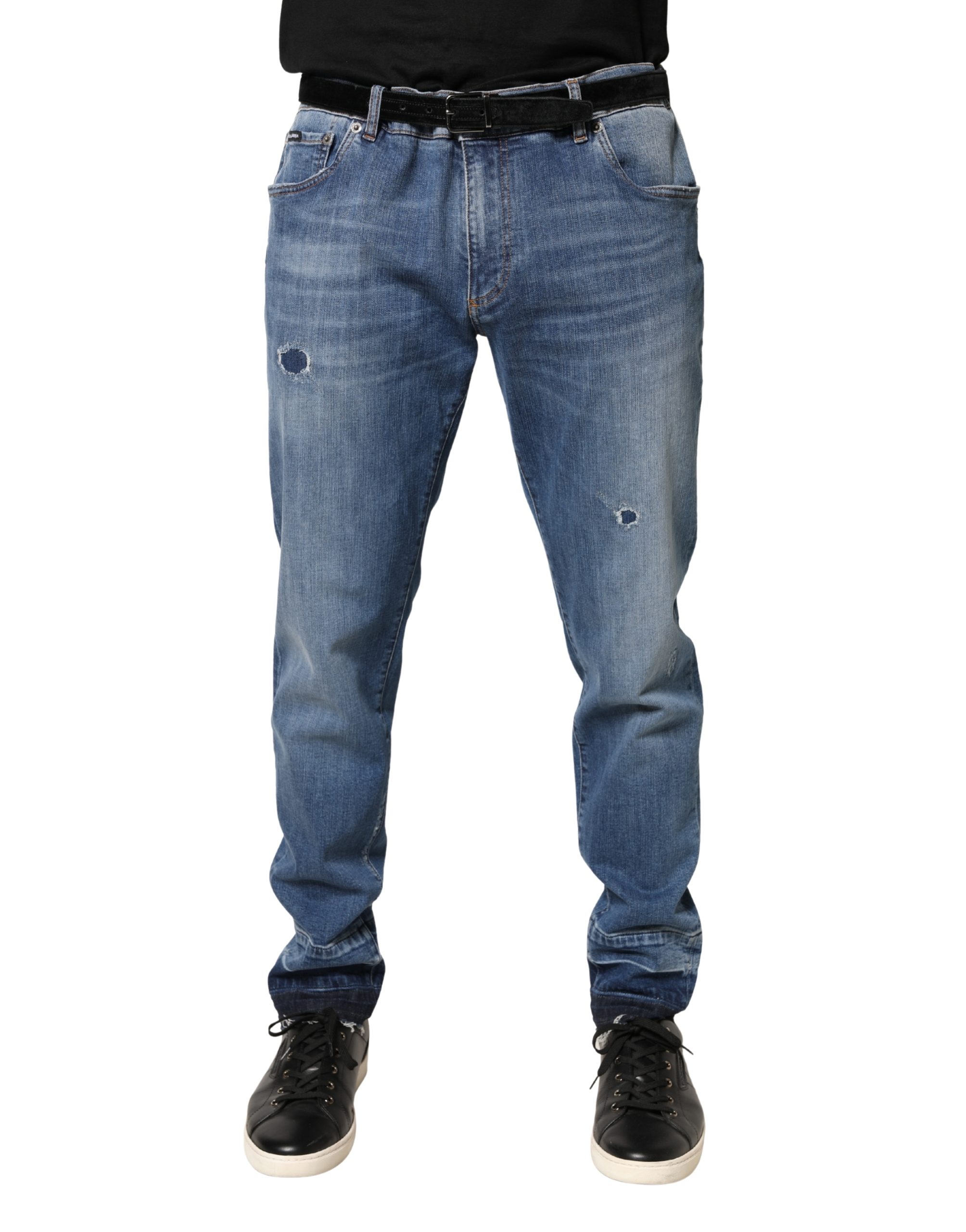 Dolce & Gabbana Blue Tattered Skinny Cotton Denim Jeans - Image 2