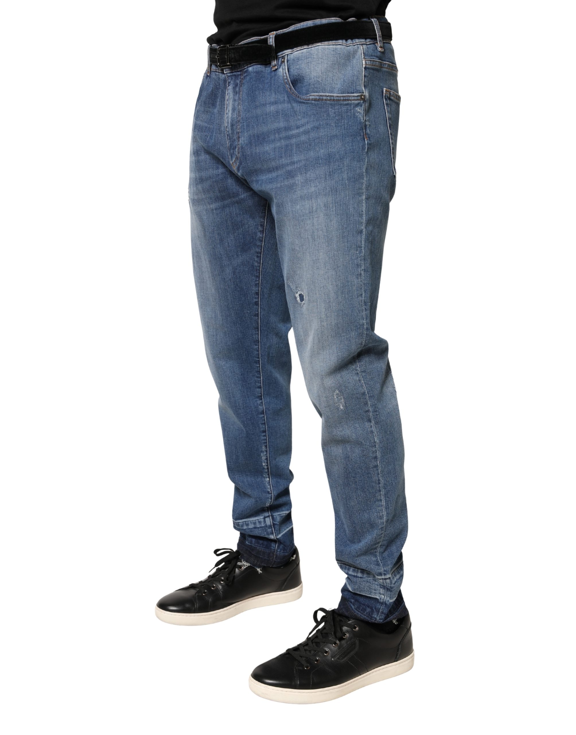 Dolce & Gabbana Blue Tattered Skinny Cotton Denim Jeans - Image 3