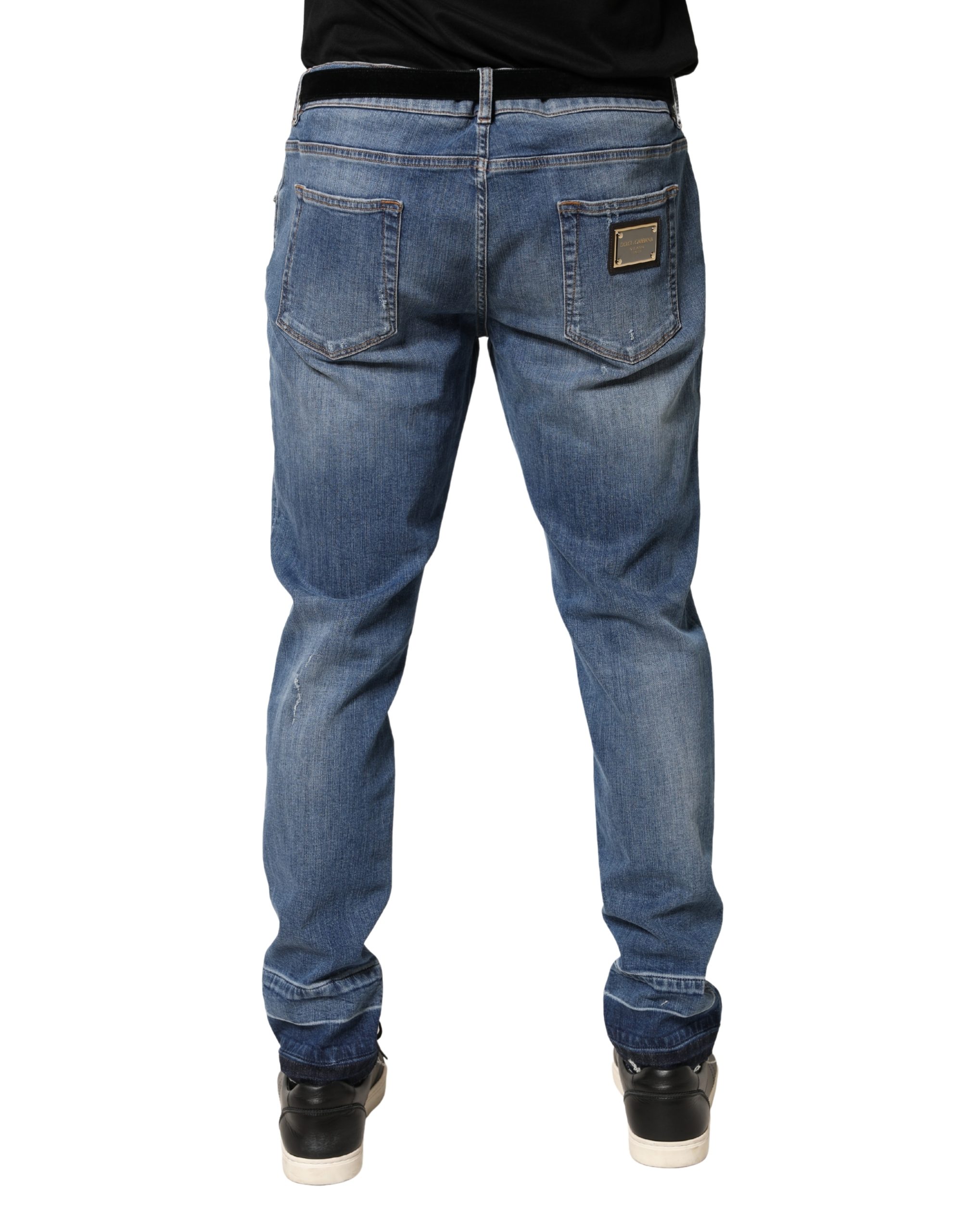 Dolce & Gabbana Blue Tattered Skinny Cotton Denim Jeans - Image 4