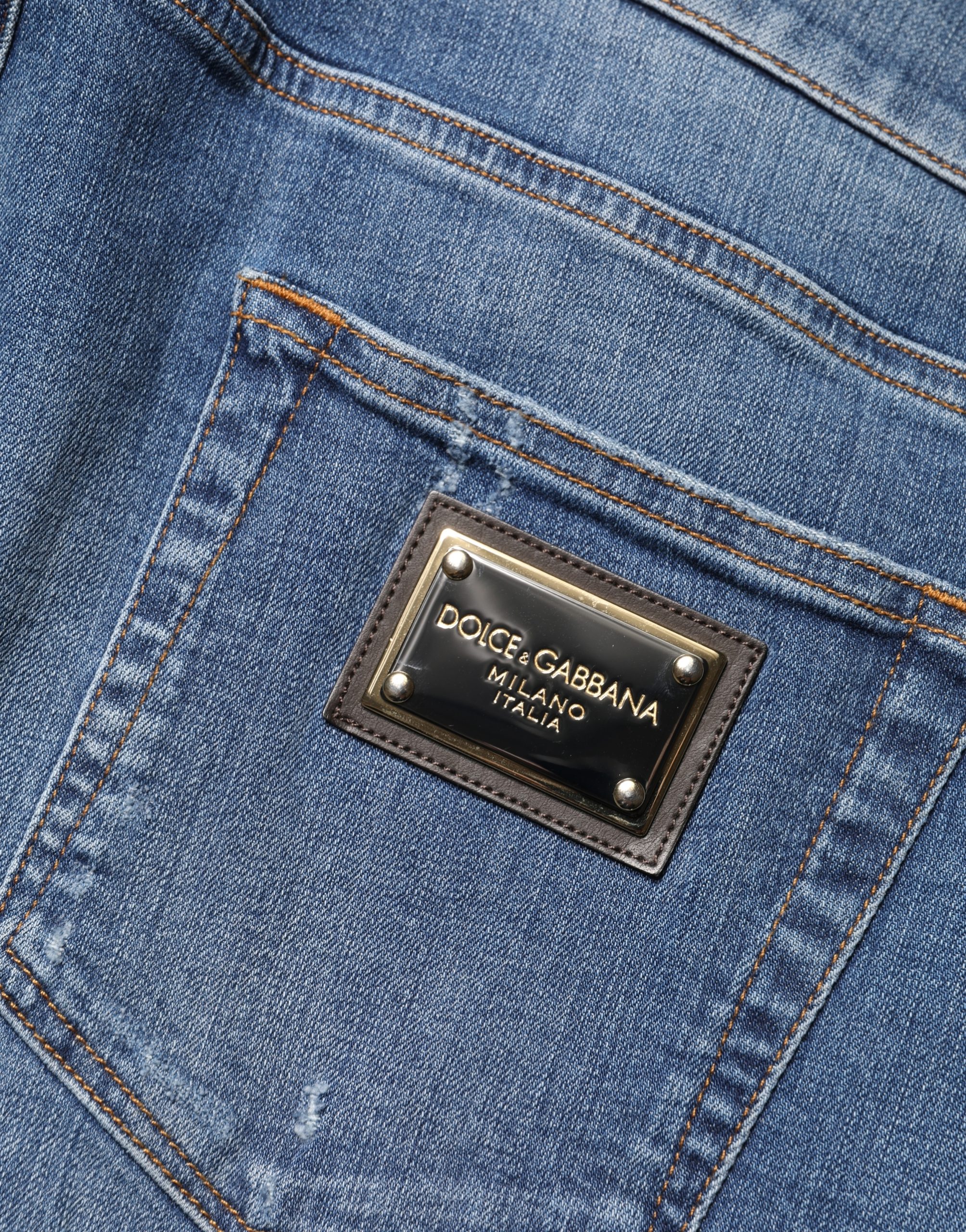 Dolce & Gabbana Blue Tattered Skinny Cotton Denim Jeans - Image 5