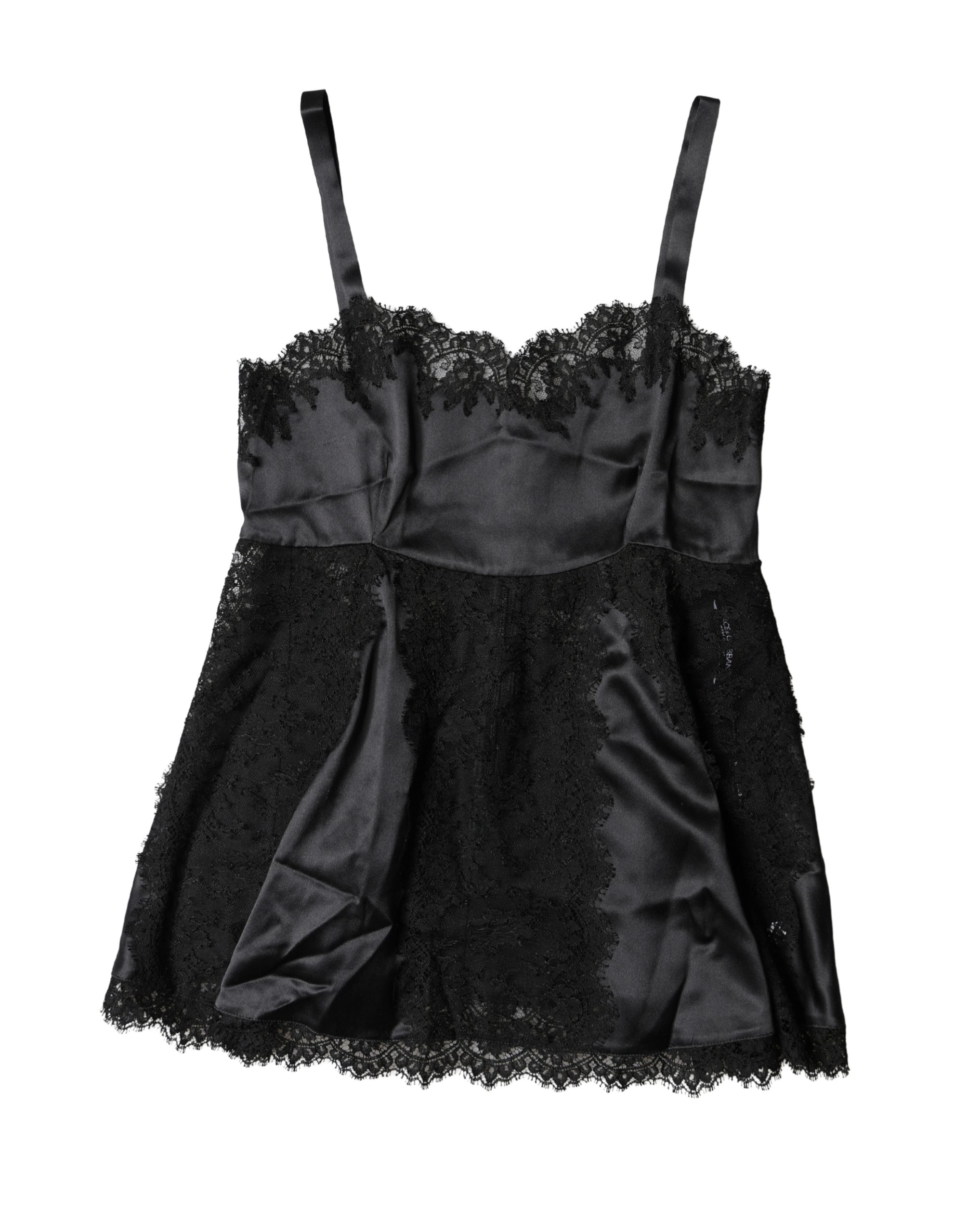 Dolce & Gabbana Black Silk Lace Trim Lingerie Top Underwear - Image 2