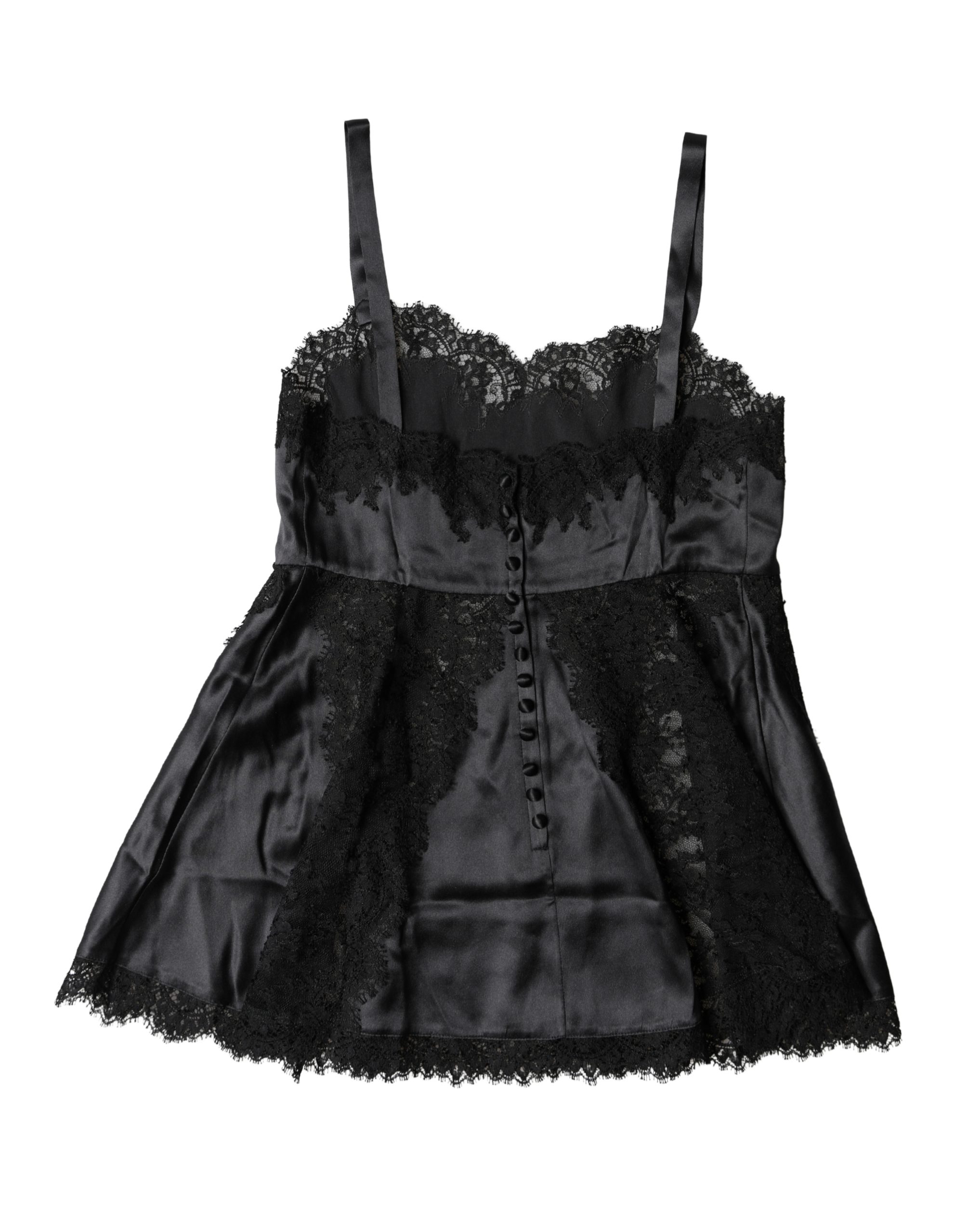 Dolce & Gabbana Black Silk Lace Trim Lingerie Top Underwear - Image 4