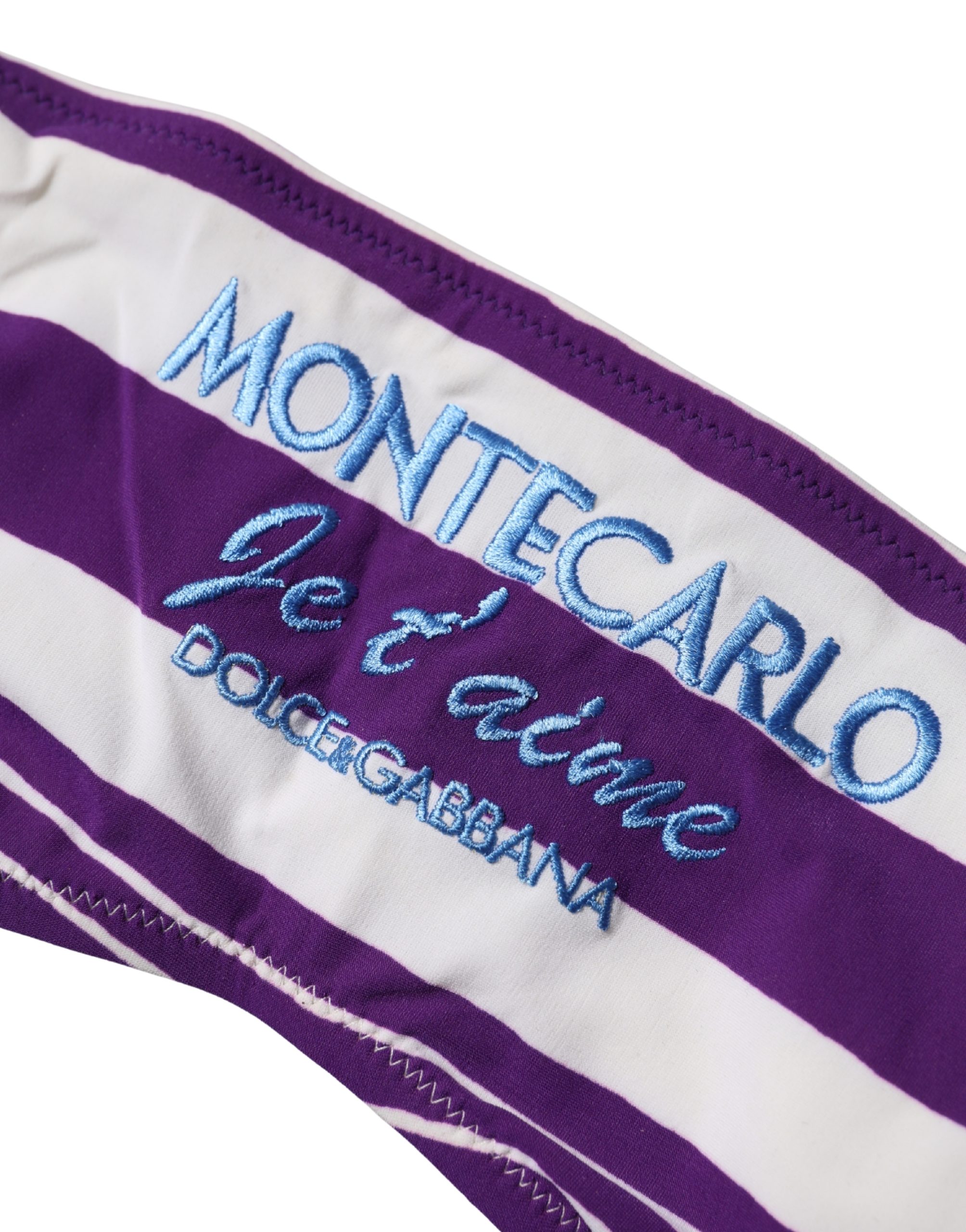 Dolce & Gabbana Purple White Stripes Nylon Bandeau Swimwear - Image 3