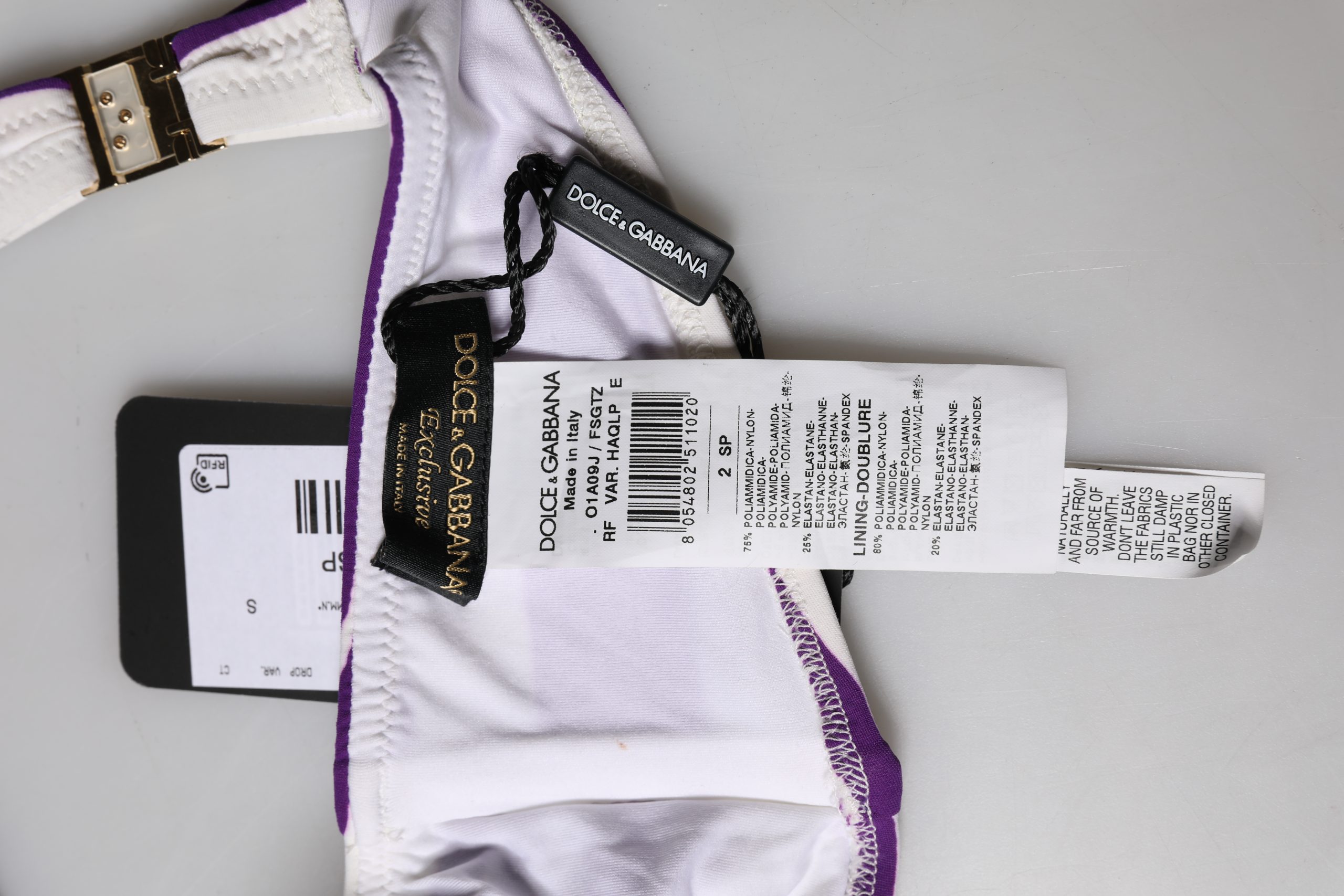 Dolce & Gabbana Purple White Stripes Nylon Bandeau Swimwear - Image 4