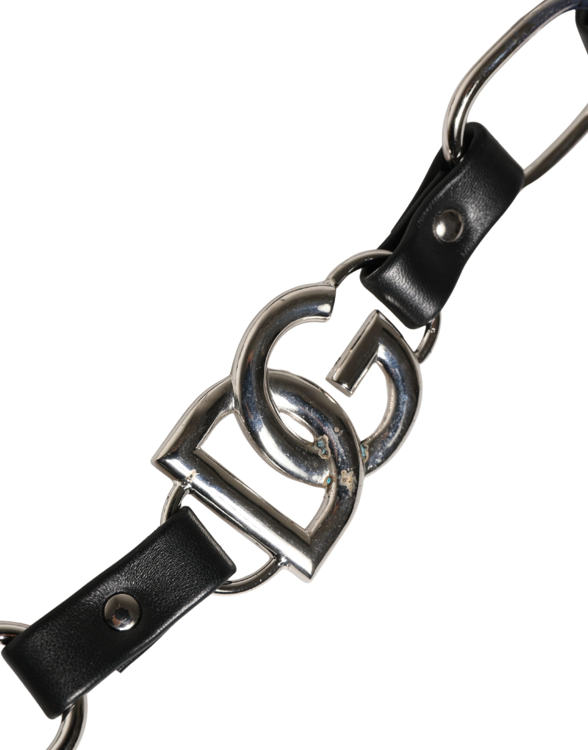 Dolce & Gabbana Black Leather Silver Chain Bag Accessory Shoulder Strap - Image 4