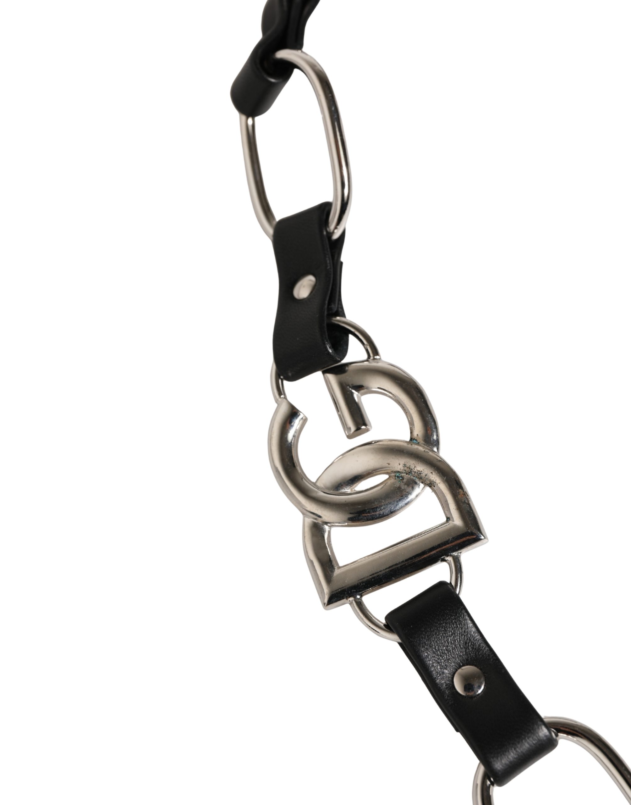 Dolce & Gabbana Black Leather Silver Chain Bag Accessory Shoulder Strap - Image 5