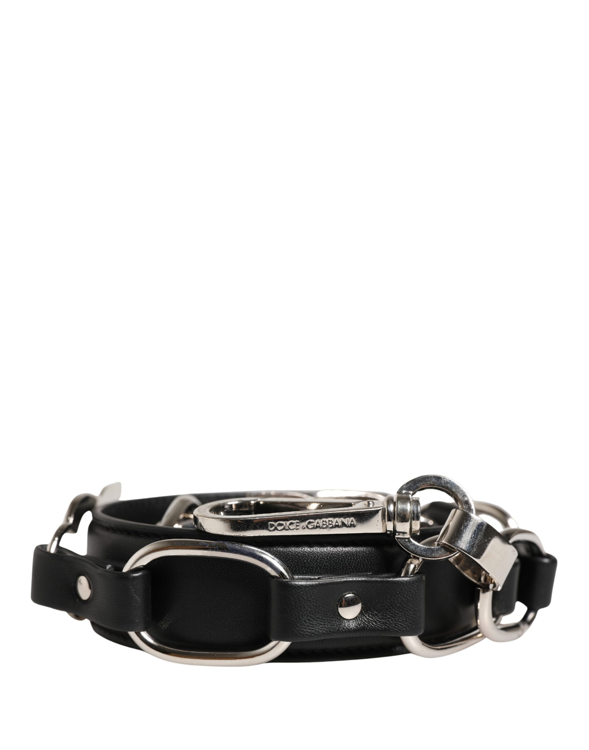 Dolce & Gabbana Black Leather Silver Chain Bag Accessory Shoulder Strap - Image 6