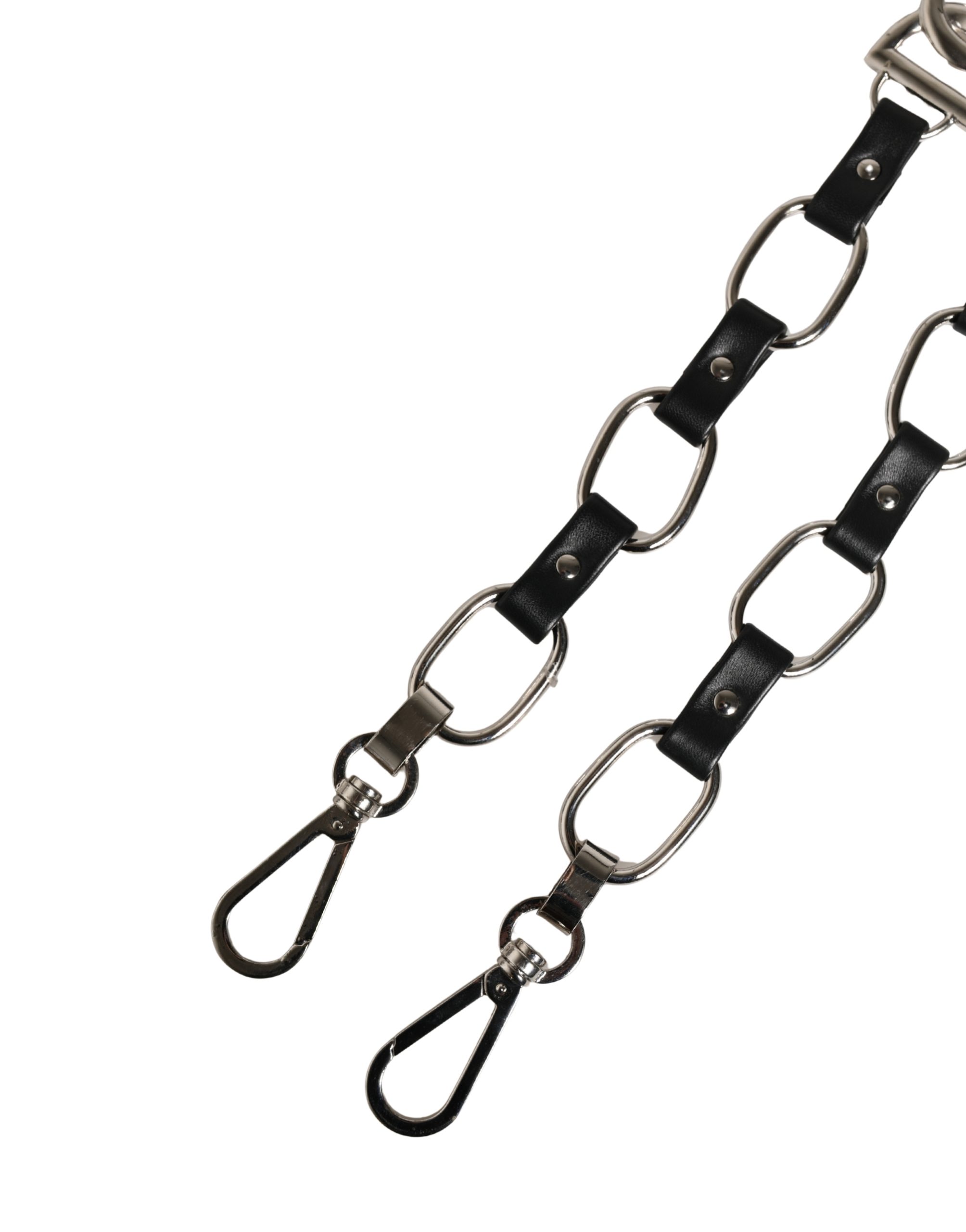 Dolce & Gabbana Black Leather Silver Chain Bag Accessory Shoulder Strap - Image 7