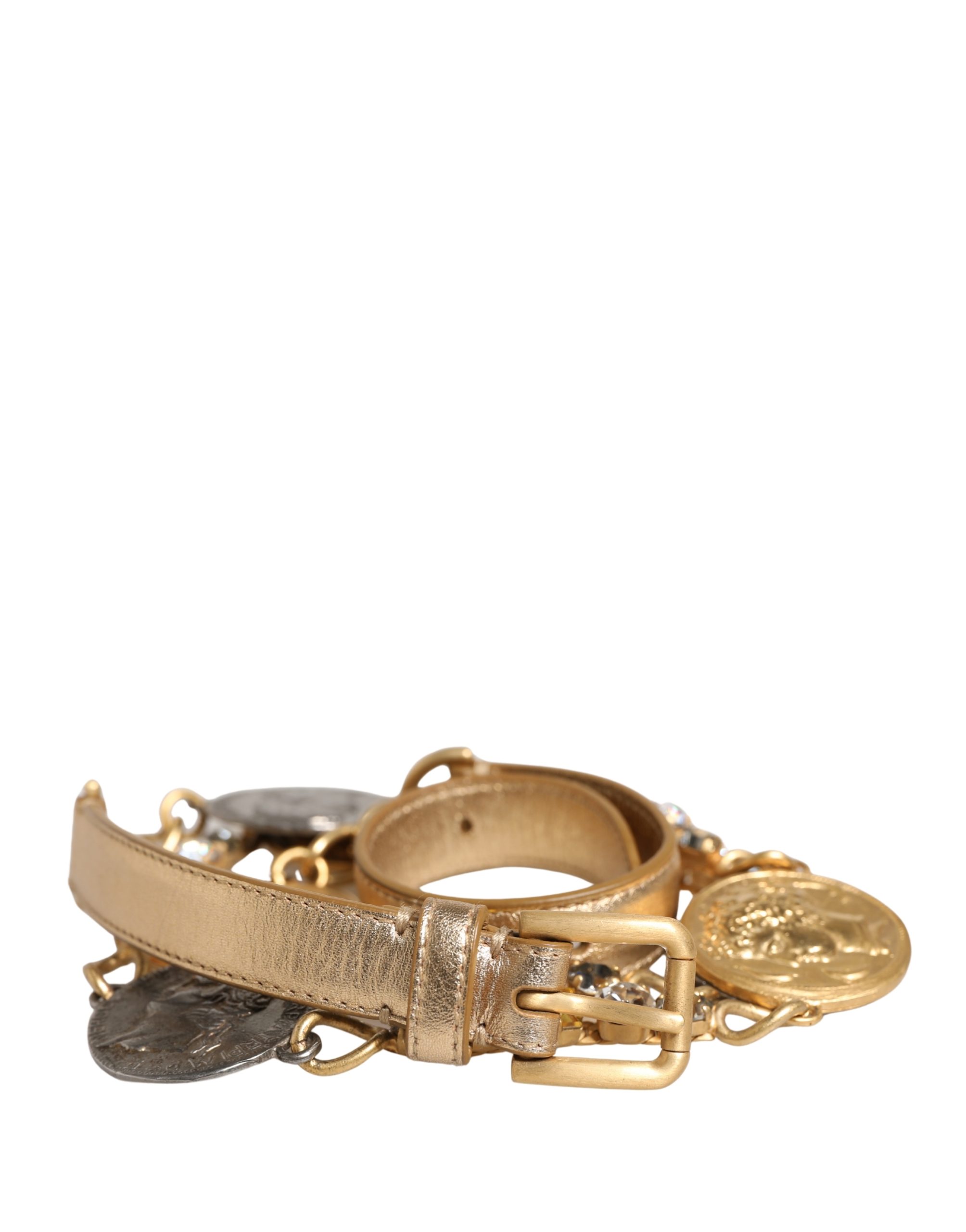 Dolce & Gabbana Gold Brass Chain Coin Embellished Metal Buckle Belt - Image 2