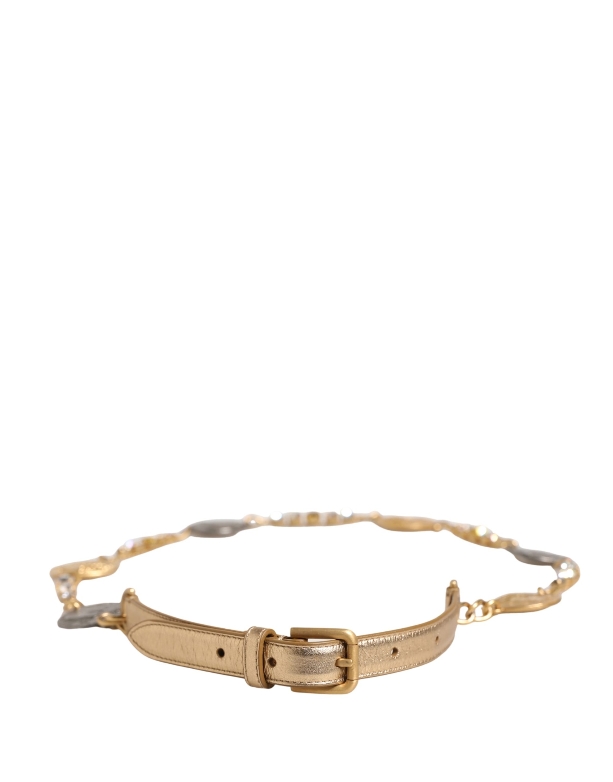Dolce & Gabbana Gold Brass Chain Coin Embellished Metal Buckle Belt - Image 3