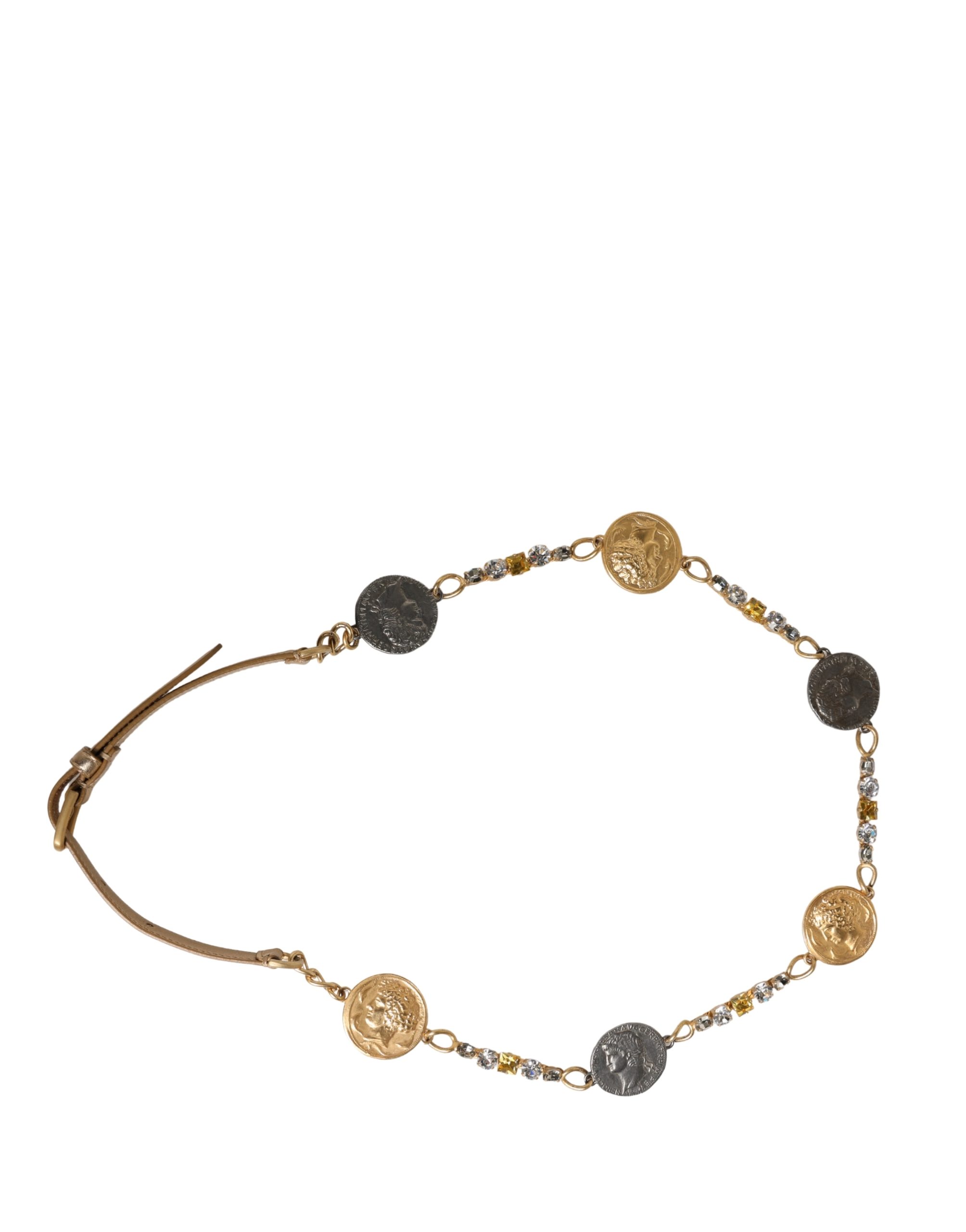 Dolce & Gabbana Gold Brass Chain Coin Embellished Metal Buckle Belt - Image 4