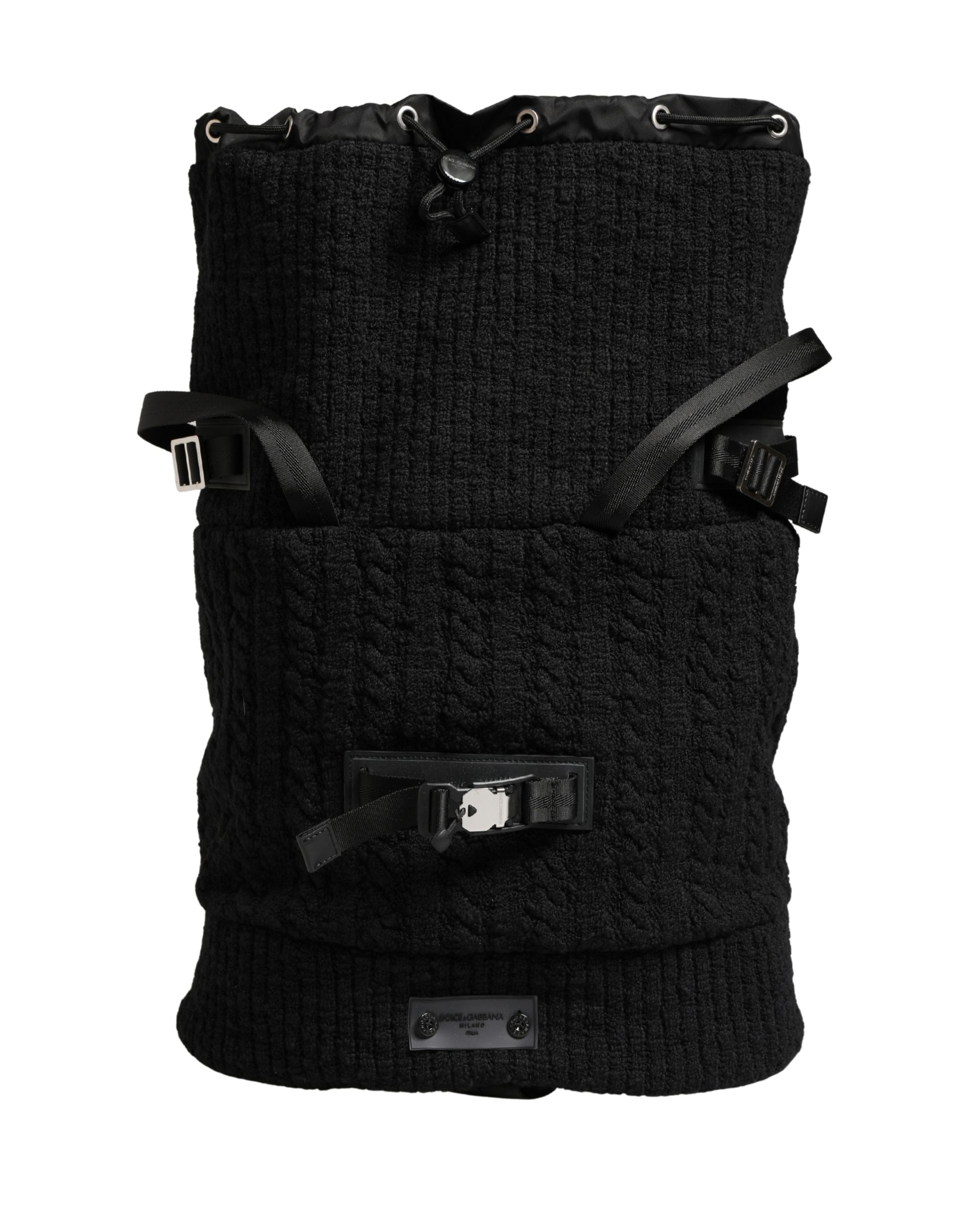 Dolce & Gabbana Black Tricot Wool Blend Duffel Backpack Travel Borse Bag