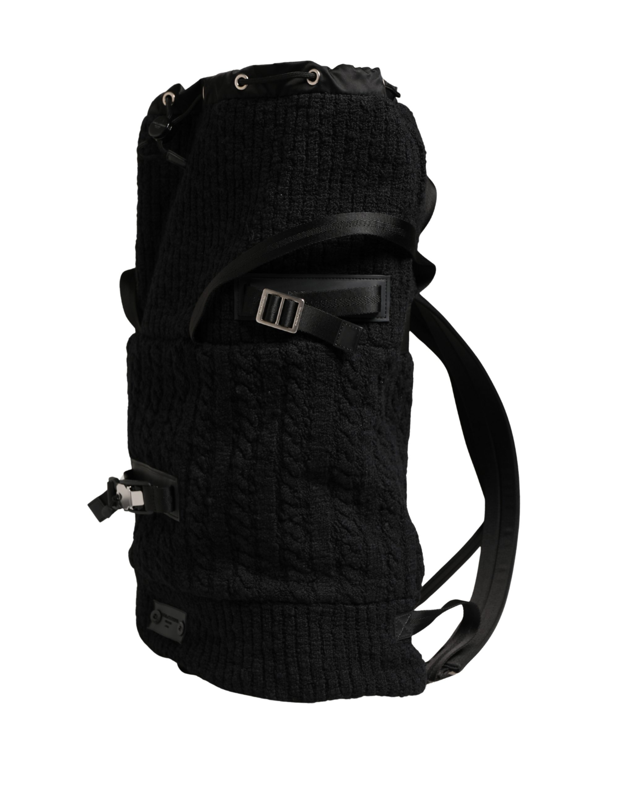 Dolce & Gabbana Black Tricot Wool Blend Duffel Backpack Travel Borse Bag - Image 6
