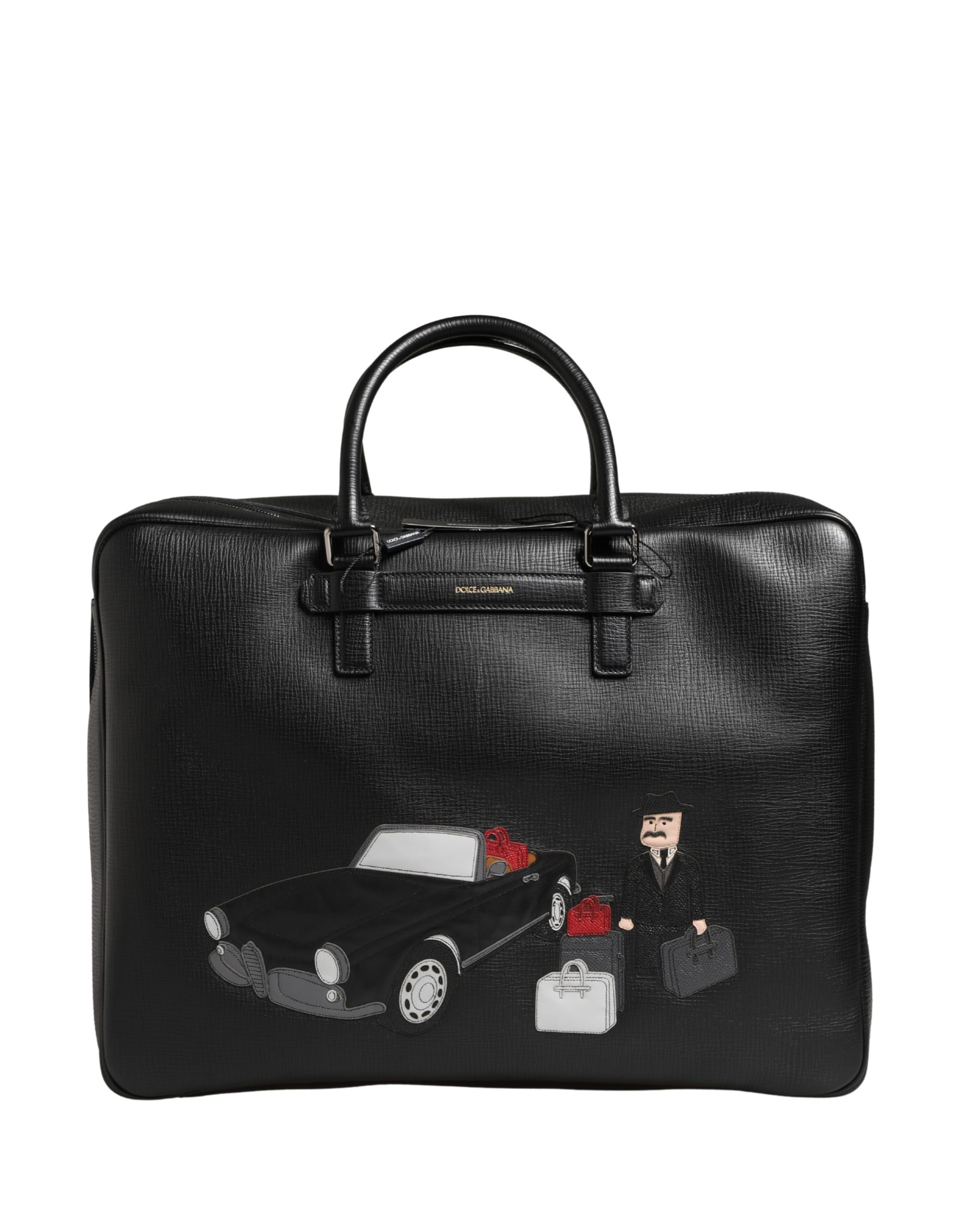 Dolce & Gabbana Black Car Man Applique Leather Weekender Borse Bag - Image 2