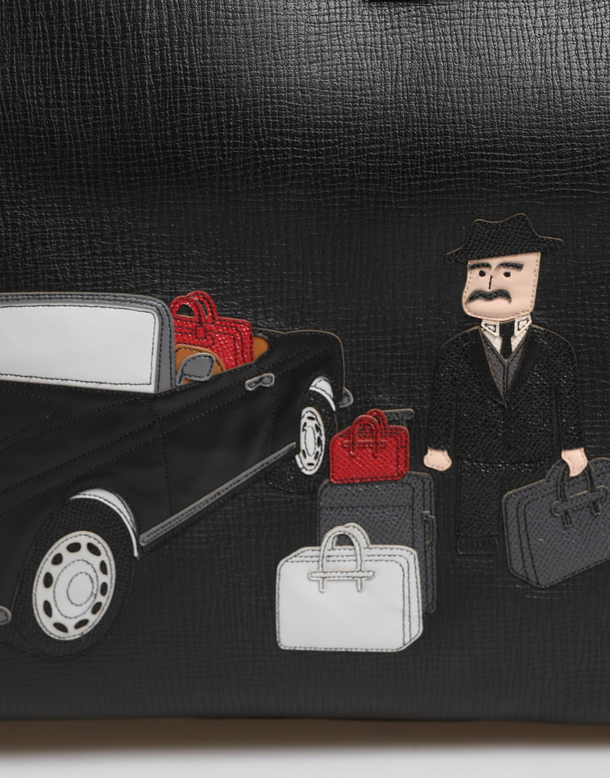 Dolce & Gabbana Black Car Man Applique Leather Weekender Borse Bag - Image 3