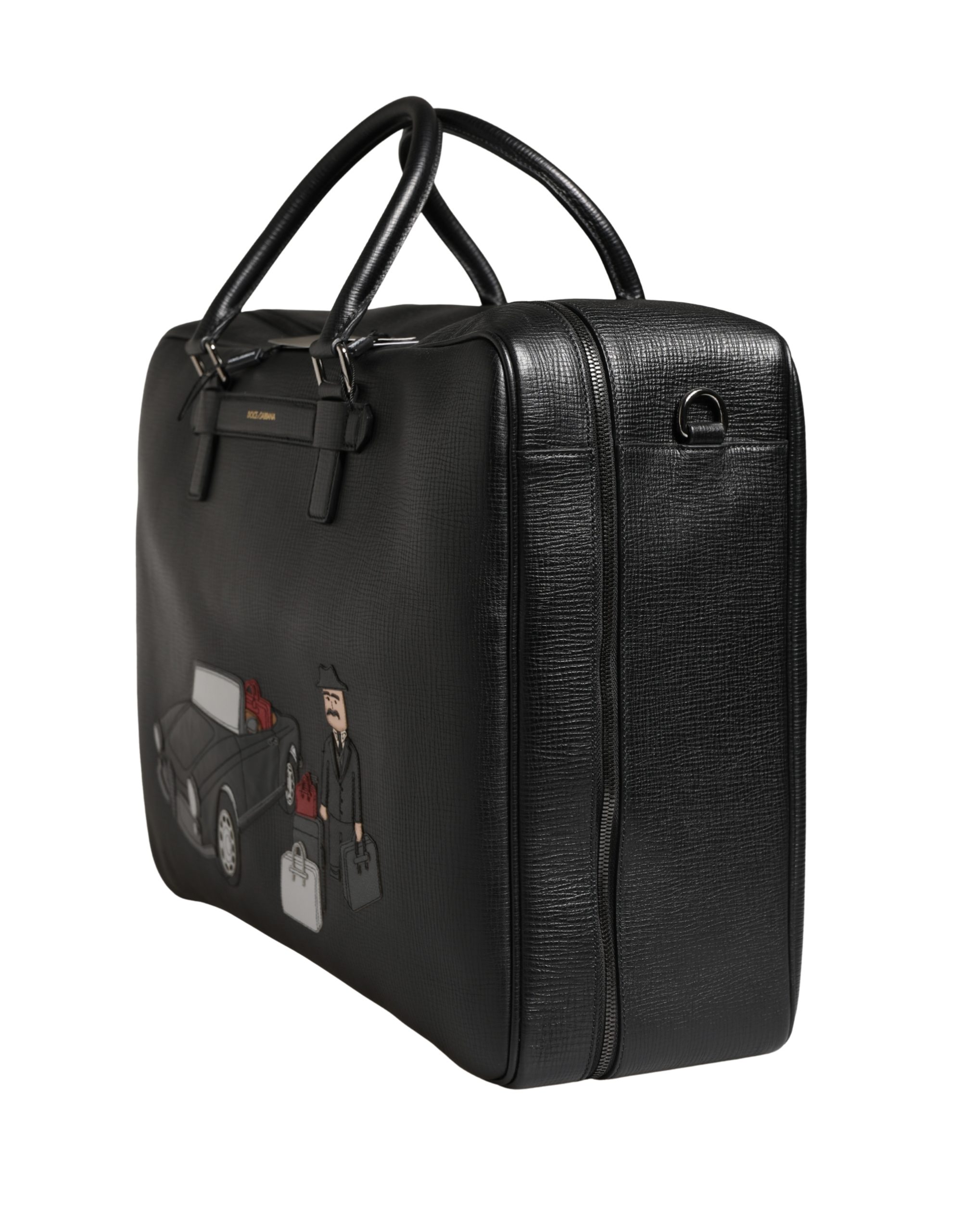 Dolce & Gabbana Black Car Man Applique Leather Weekender Borse Bag - Image 5
