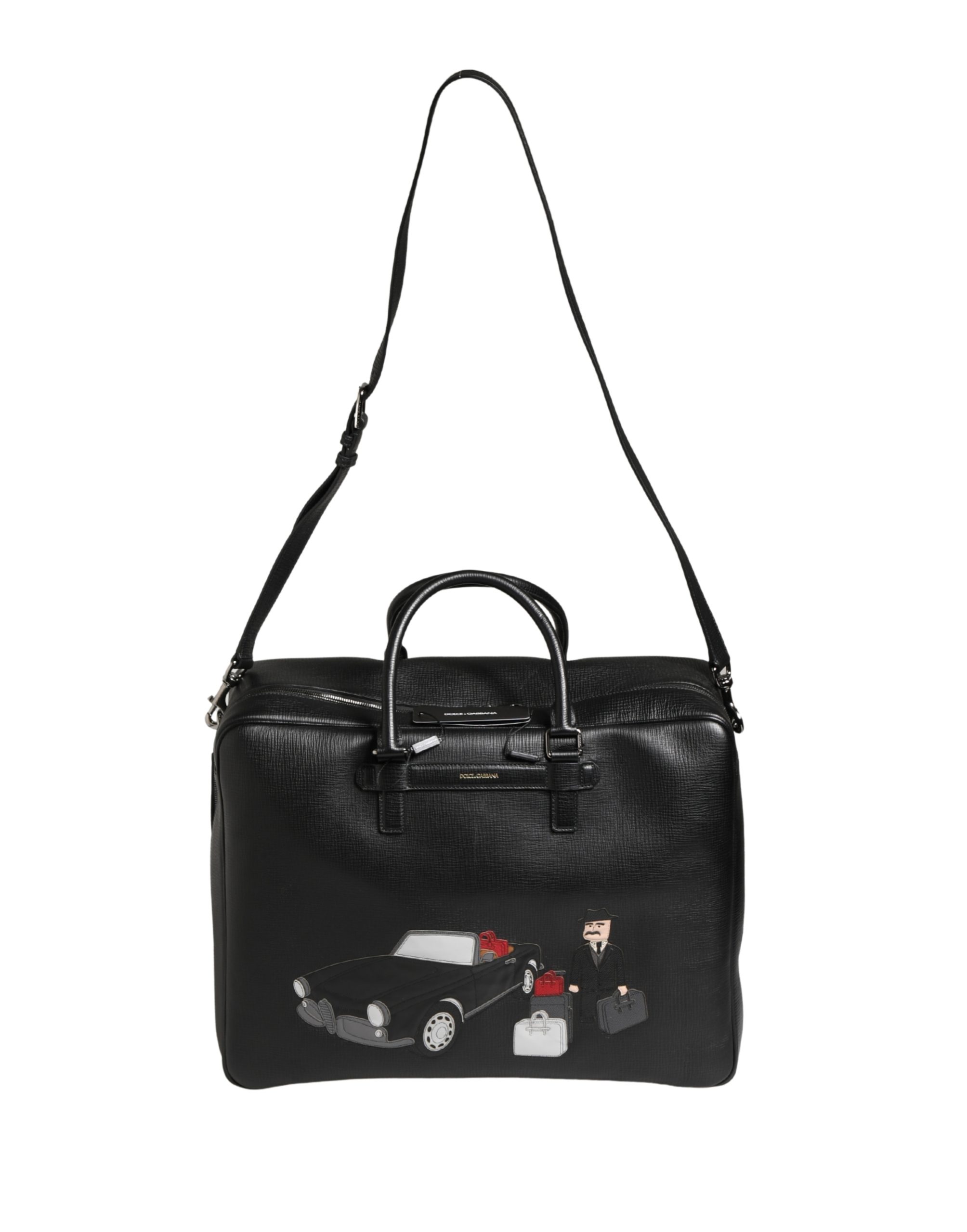 Dolce & Gabbana Black Car Man Applique Leather Weekender Borse Bag - Image 8