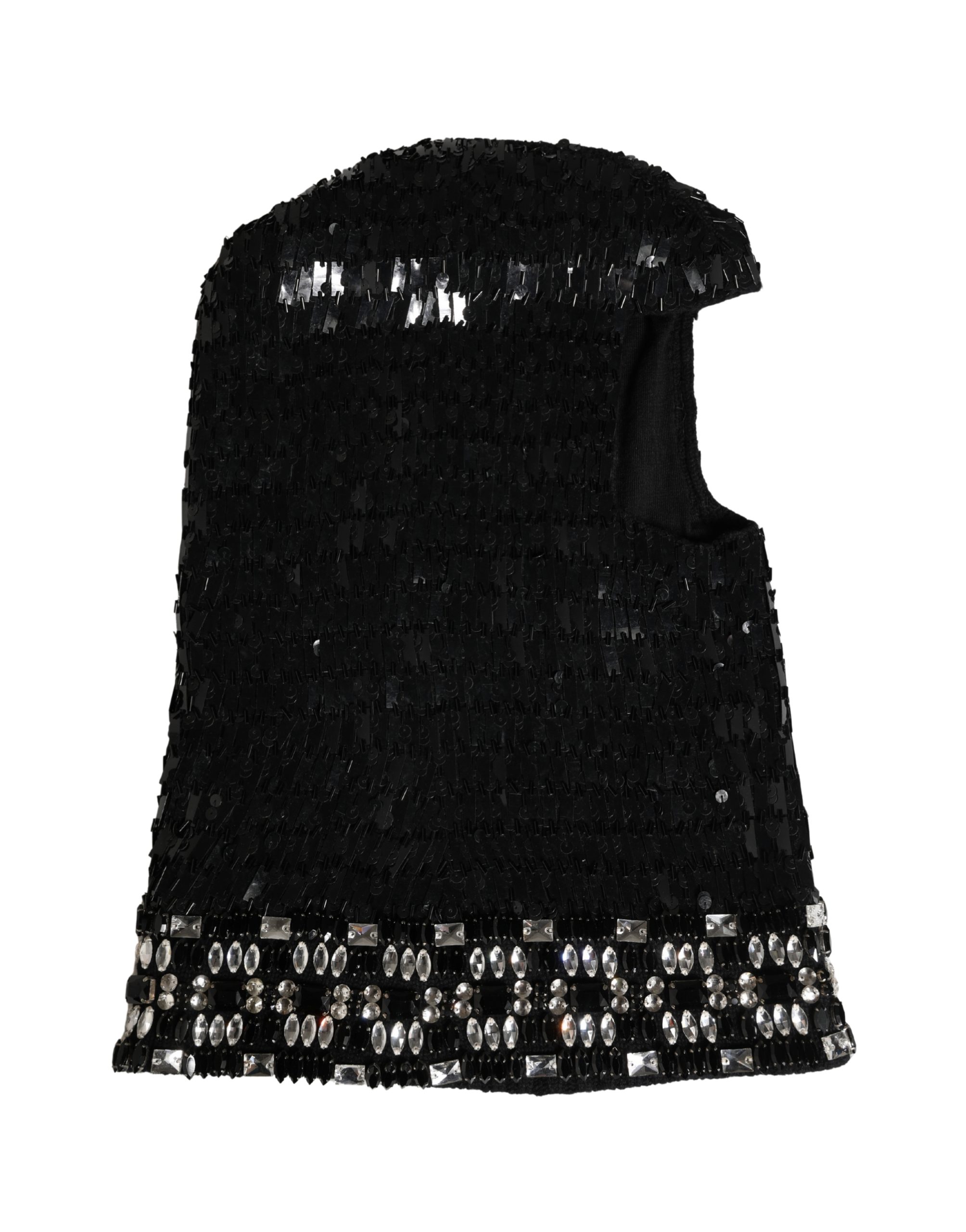 Dolce & Gabbana Black Wool Crystal Embellished Balaclava Hat - Image 4