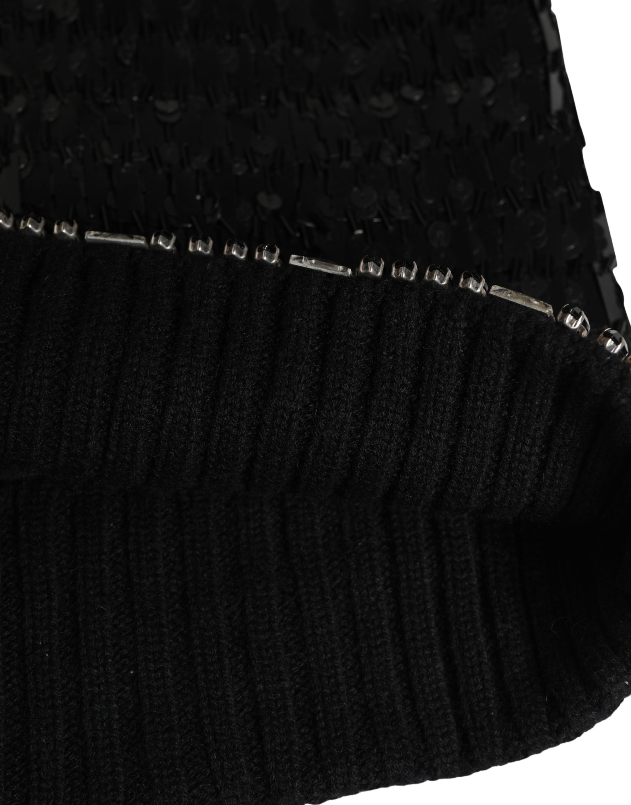Dolce & Gabbana Black Wool Crystal Embellished Balaclava Hat - Image 5