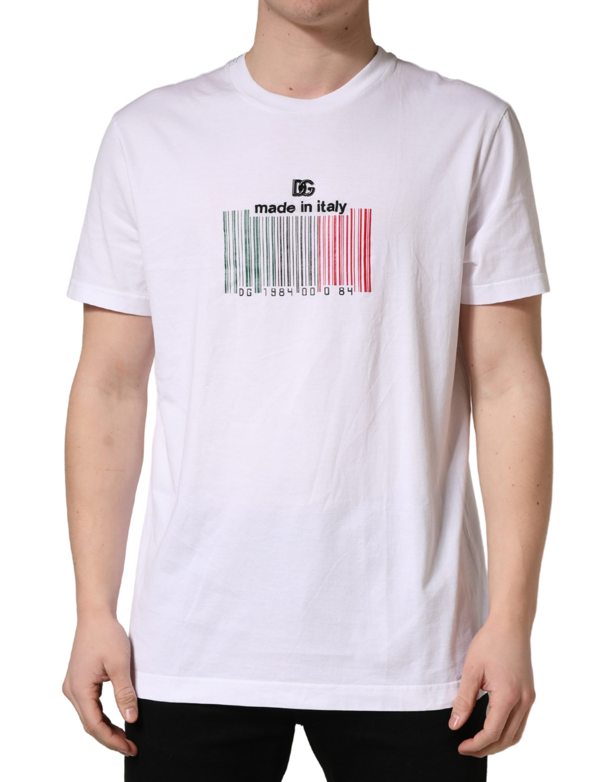 Dolce & Gabbana White Barcode Cotton Crew Neck Men T-shirt - Image 2